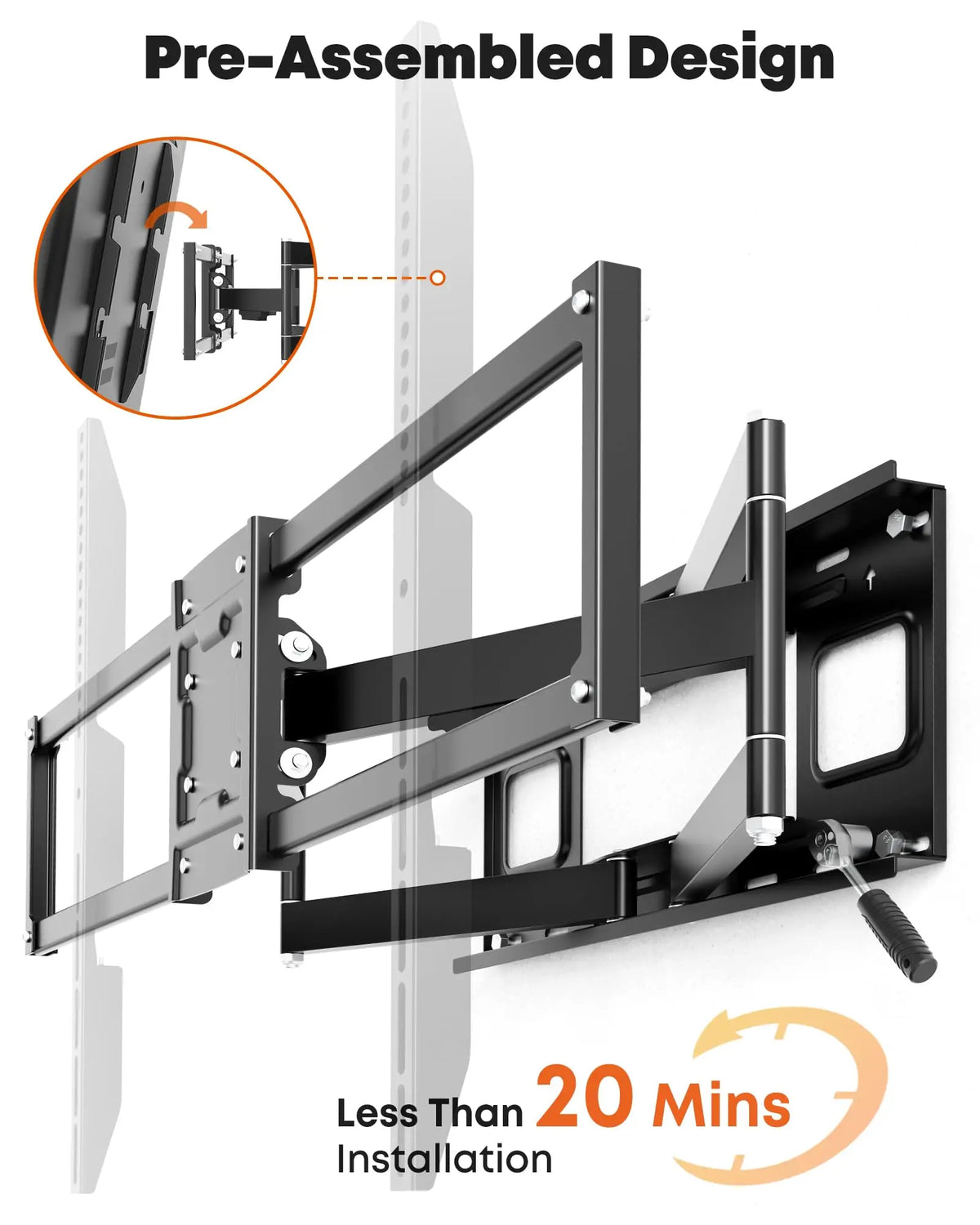 PUTORSEN Heavy Duty Full Motion TV Wall Mount for 60-120 Inch TVs, Max VESA 900x600, Fits 12-24" Studs, Black PUTORSEN