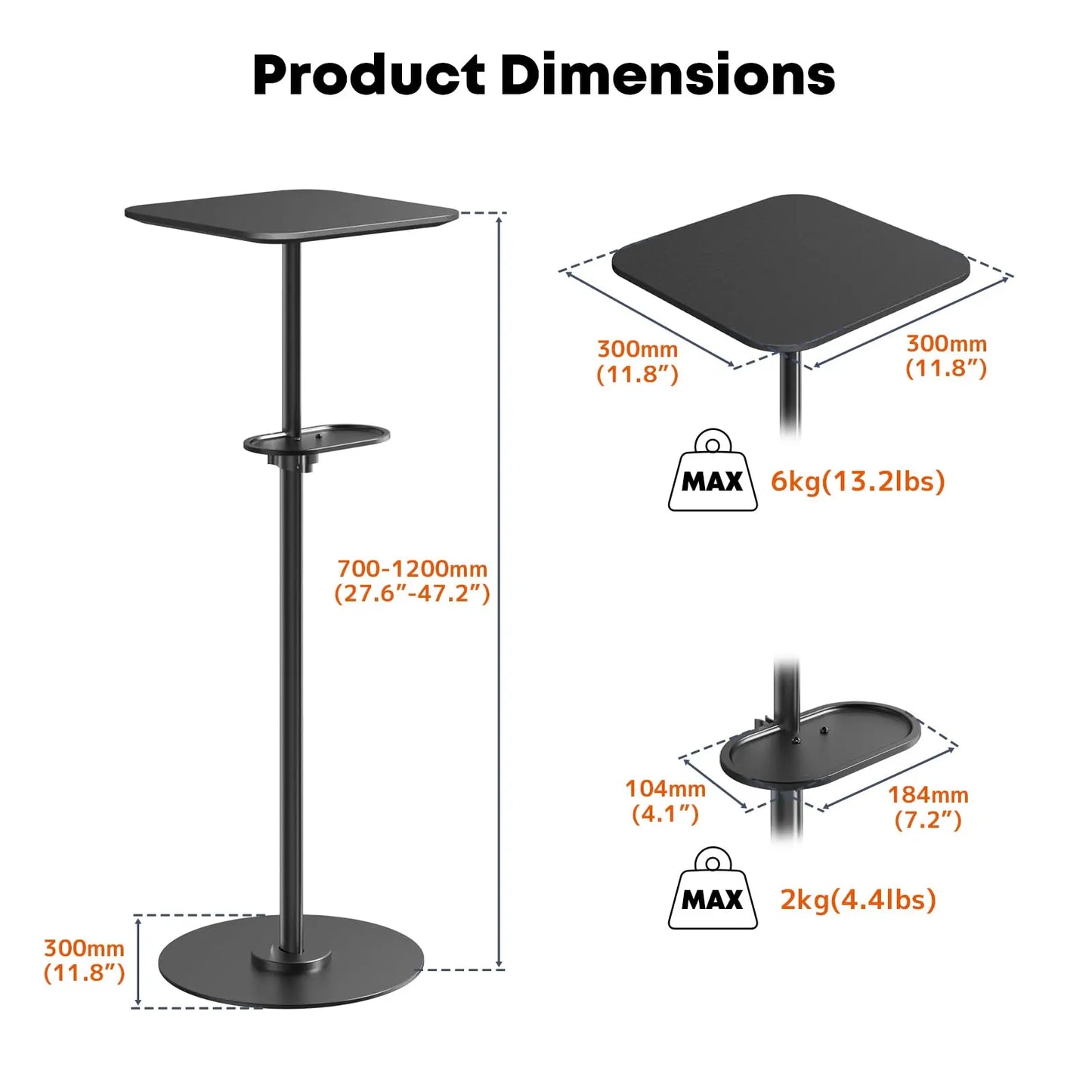 PUTORSEN Heavy-Duty Projector Stand – Height Adjustable Floor Projector Stand,Extends 27.6" to 47.2",13.2lbs Capacity, Compatible with Projectors, Cameras PUTORSEN