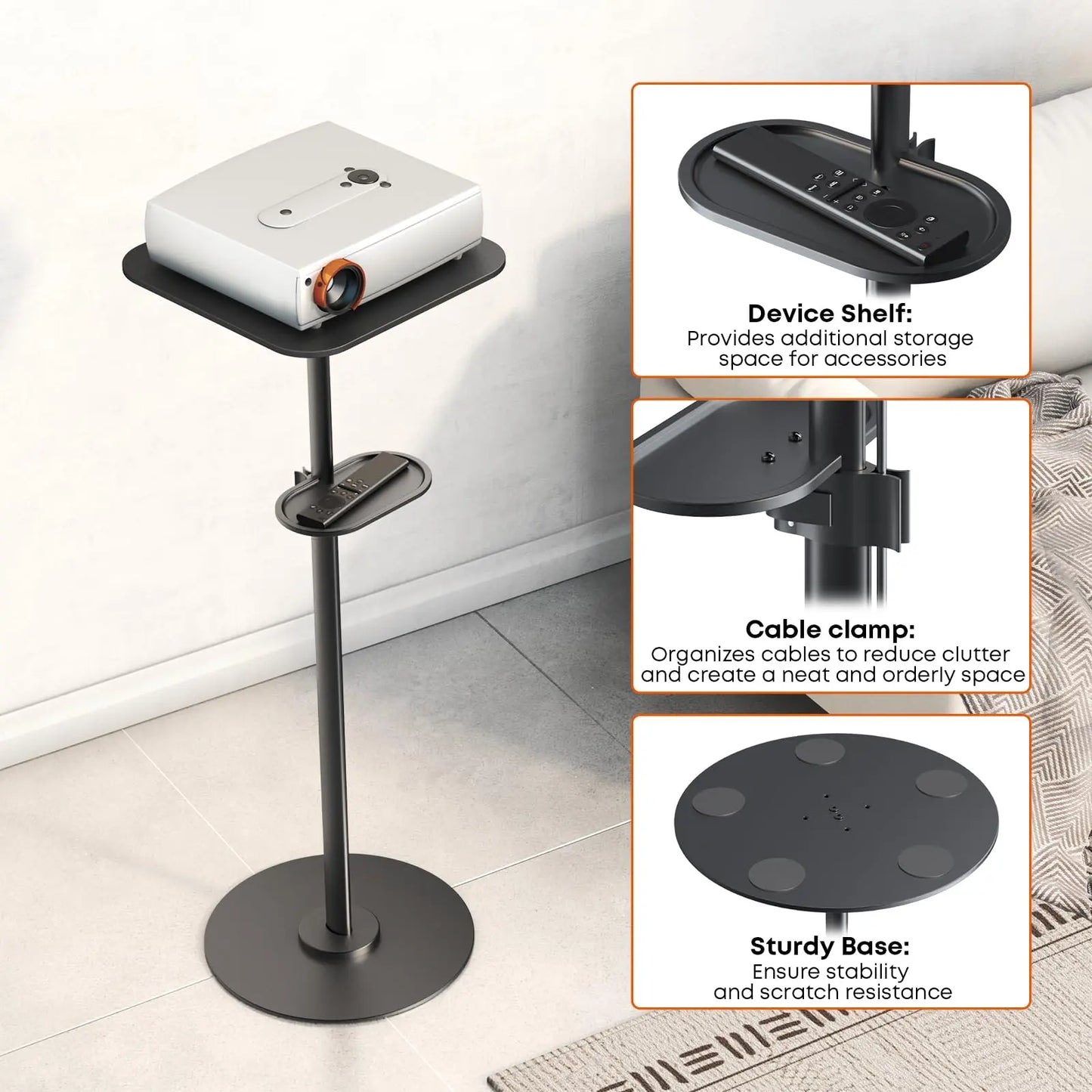 PUTORSEN Heavy-Duty Projector Stand – Height Adjustable Floor Projector Stand,Extends 27.6" to 47.2",13.2lbs Capacity, Compatible with Projectors, Cameras PUTORSEN