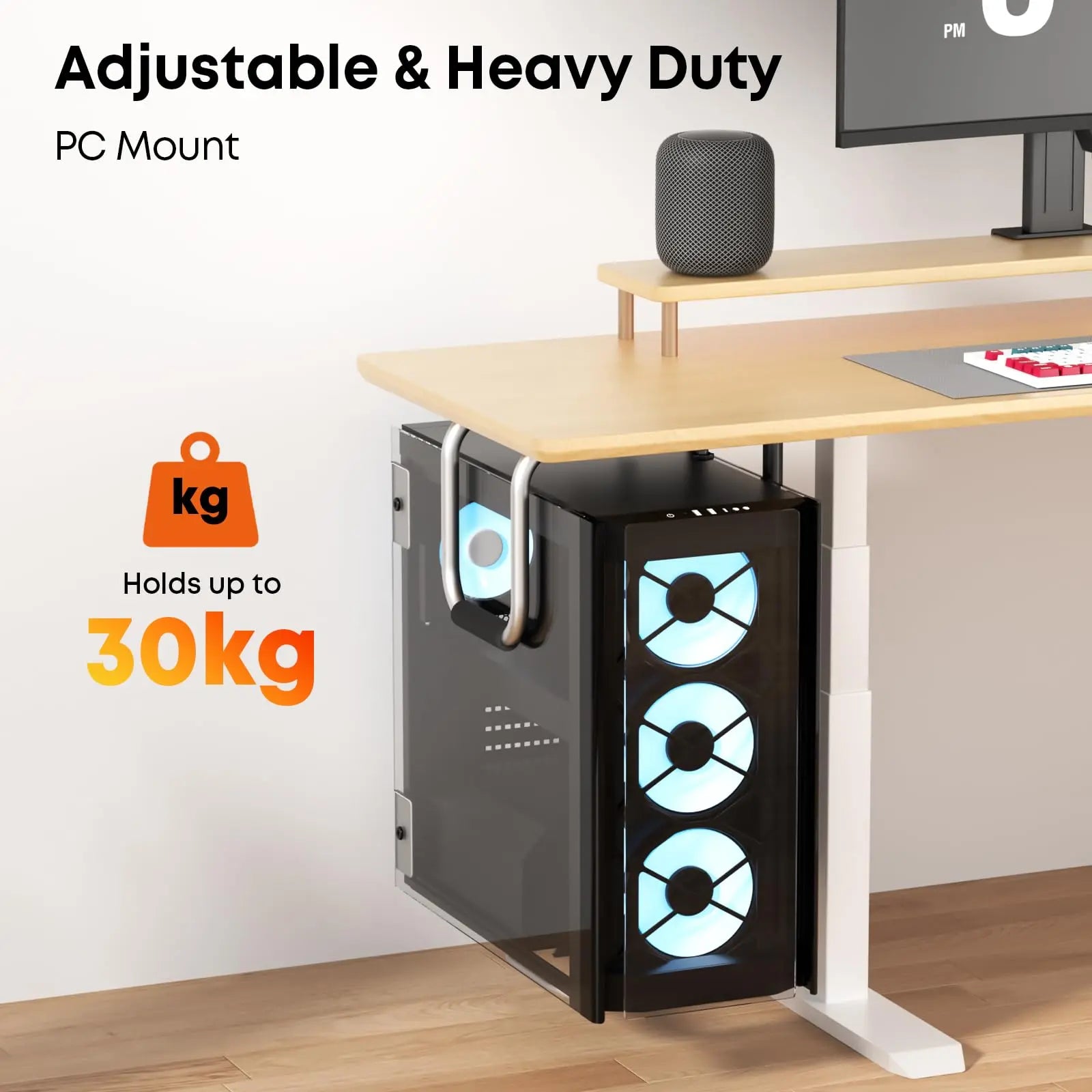 PUTORSEN Heavy Duty Under Desk PC Mount,Adjustable Computer Case Holder with Protective Pads,Excellent Air Circulation up to 66lbs, Black PUTORSEN