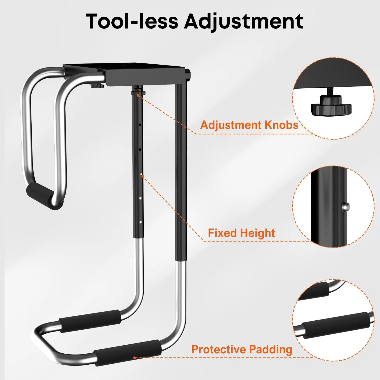 PUTORSEN Heavy Duty Under Desk PC Mount,Adjustable Computer Case Holder with Protective Pads,Excellent Air Circulation up to 66lbs, Black PUTORSEN