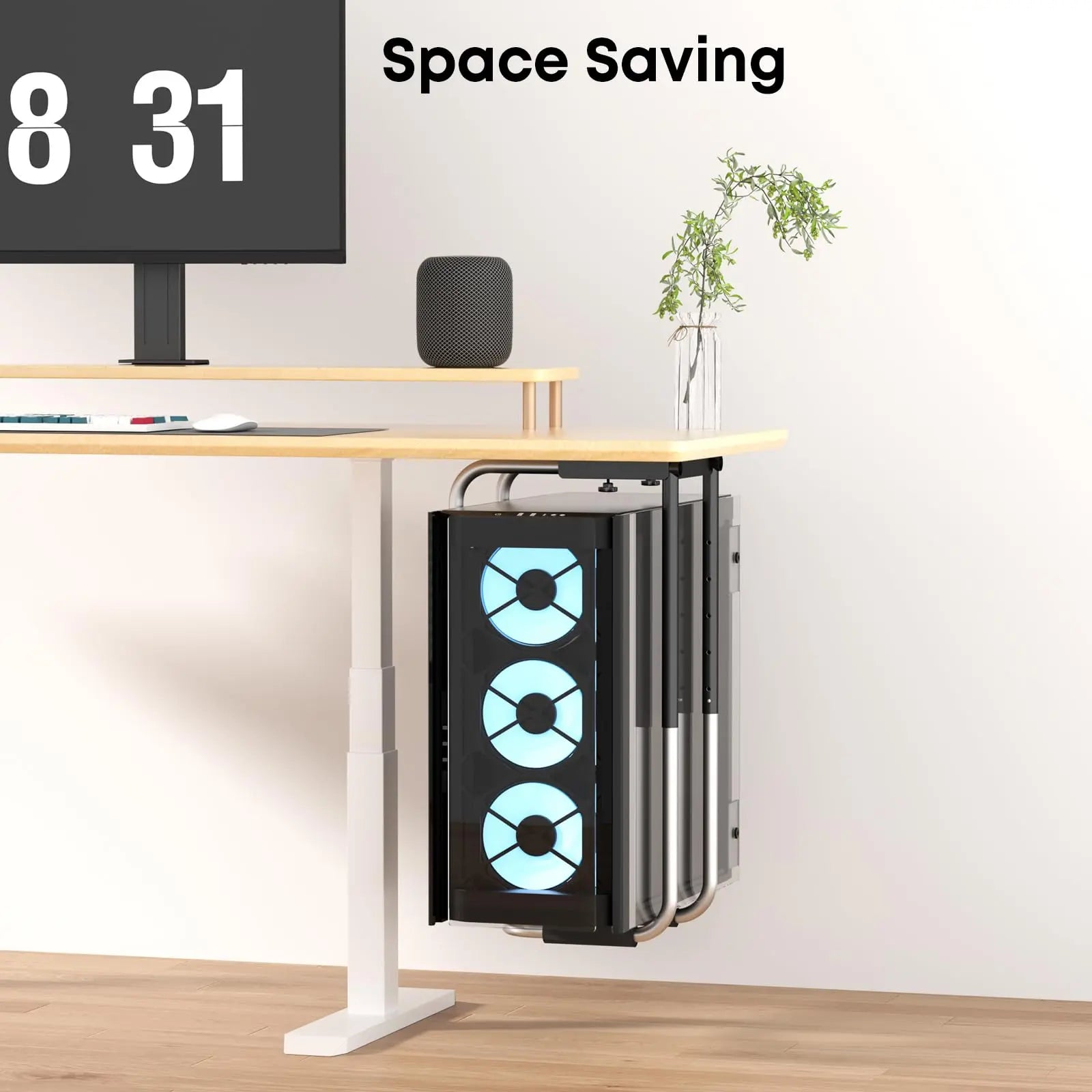 PUTORSEN Heavy Duty Under Desk PC Mount,Adjustable Computer Case Holder with Protective Pads,Excellent Air Circulation up to 66lbs, Black PUTORSEN