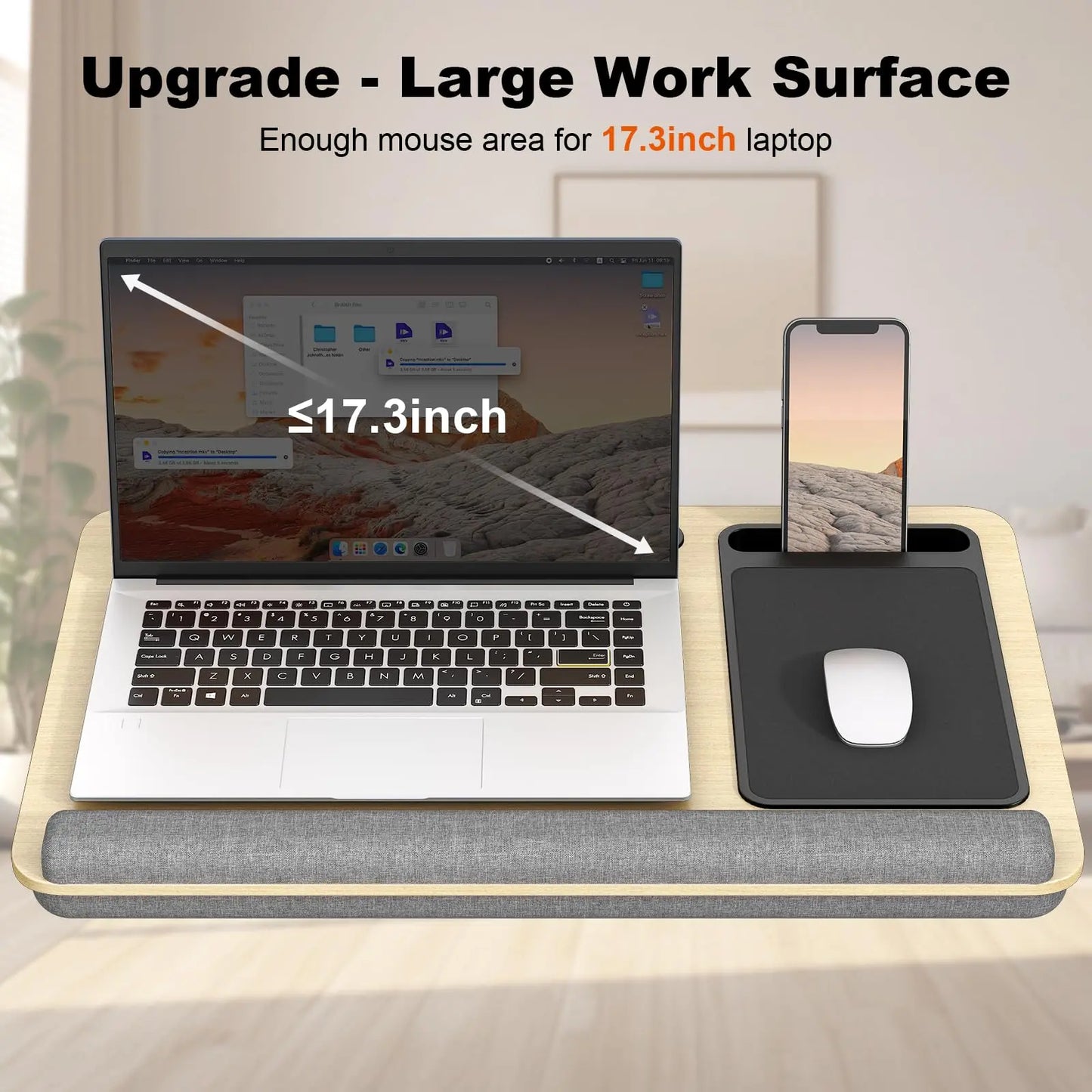 PUTORSEN Laptopkissen für Bett mit Kissen, PUTORSEN Laptop Kissen Mausunterlage Passen bis zu 17,3 Zoll Notebook, Höhenverstellbar Lapdesk mit Tablet und Telefon Rille für Lernen PUTORSEN