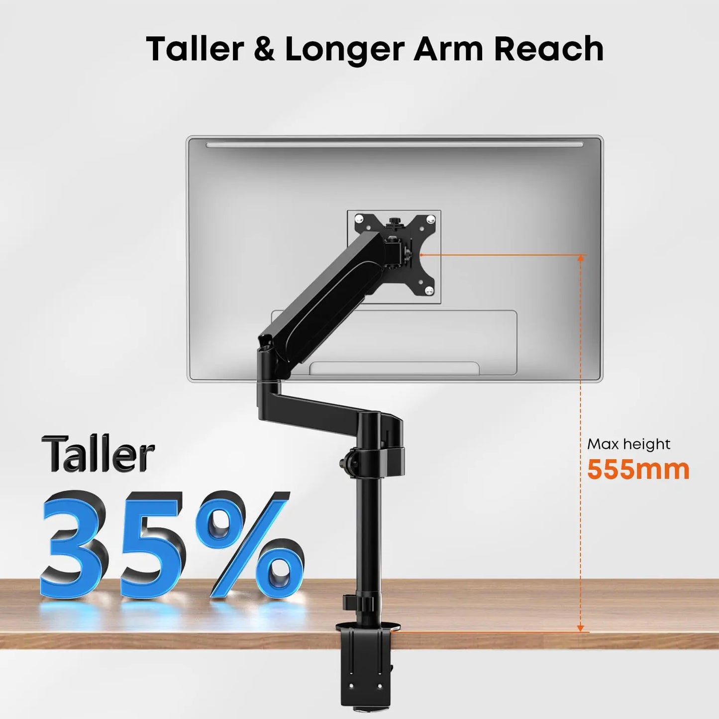PUTORSEN Monitor Arm mit Laptop Halterung für 17 bis 32 Zoll LCD LED Bildschirm & bis zu 17 Zoll Notebook, 55,5 cm Höhenverstellung(30.8 cm Stange), Neigen, Schwenken & Drehen PUTORSEN