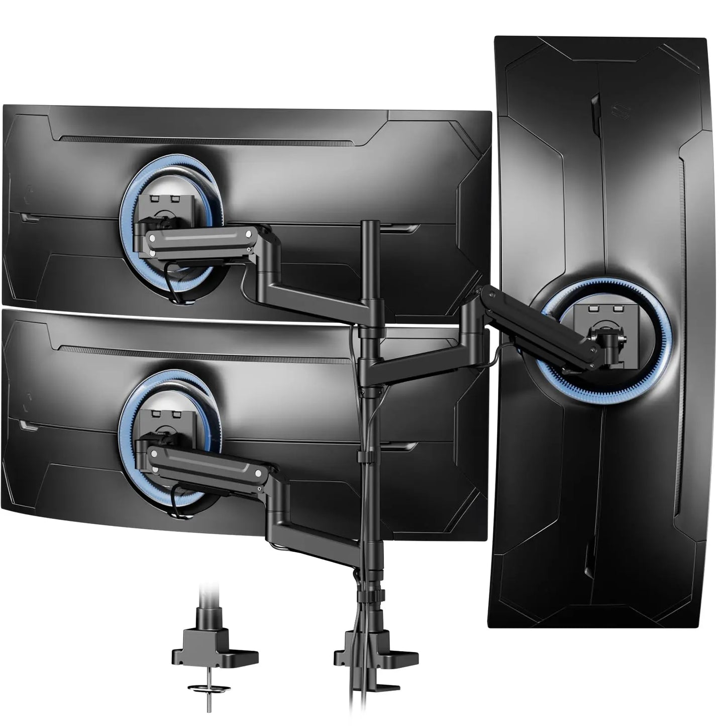 PUTORSEN Monitor Halterung 3 Monitore für 17-49 Zoll Bildschirm, Monitorhalterung 3 Monitore Höhenverstellbar mit 20 kg Pro Arm, 80cm Stange Bildschirmhalterung Flat/Curved Screen PUTORSEN