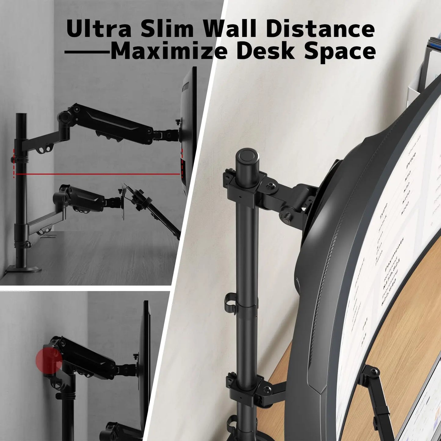 PUTORSEN Monitor Mount with Laptop Arm for 17 to 49 Inch Screens and Notebooks up to 17 Inches, Tilting Swiveling Rotating, 81.8cm Pole Height Adjustable Monitor Arm PUTORSEN