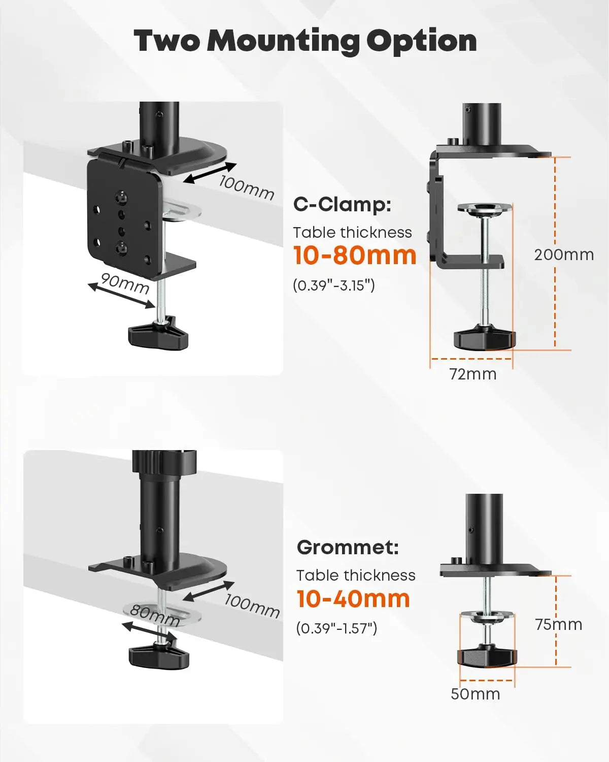 PUTORSEN Monitor Mount, 17-32 Inch Table Monitor Mount, Flexible to Wall Mounting, 710 mm Extra Long Arm, 10 kg, VESA 75/100 mm PUTORSEN