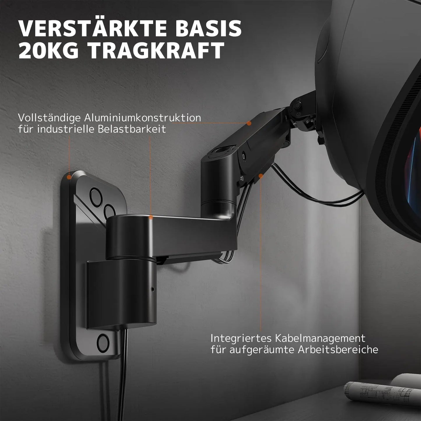 PUTORSEN Monitor Wall Mount for 17-49 Inch Screens up to 20 kg - Heavy Duty Monitor Mount with Height-Adjustable Tilt Rotation and Swivel Function, Black PUTORSEN