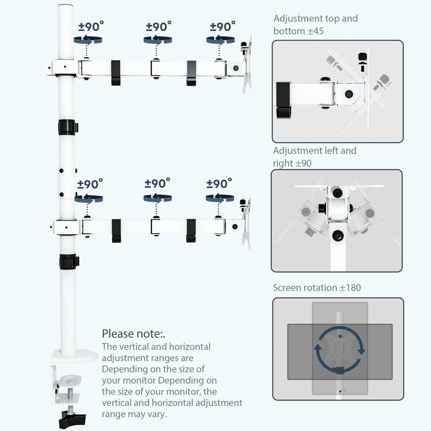 PUTORSEN Monitor mount 2 monitors Vertical (80cm pole) pole height-adjustable for 17"-32" inch screens PUTORSEN