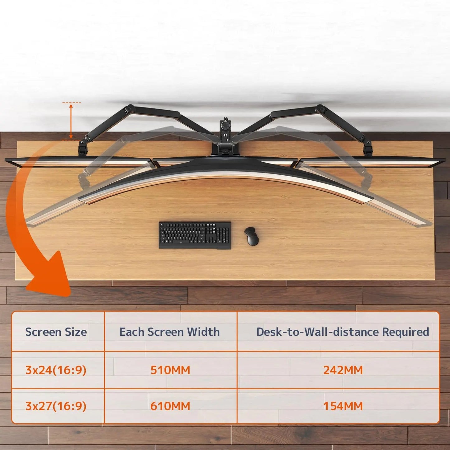 PUTORSEN Quad Monitor Mount for up to 49’’ Ultrawide on Top Bracket and 27’’ Screens on Lower Brackets, Holds up to 44lbs PUTORSEN