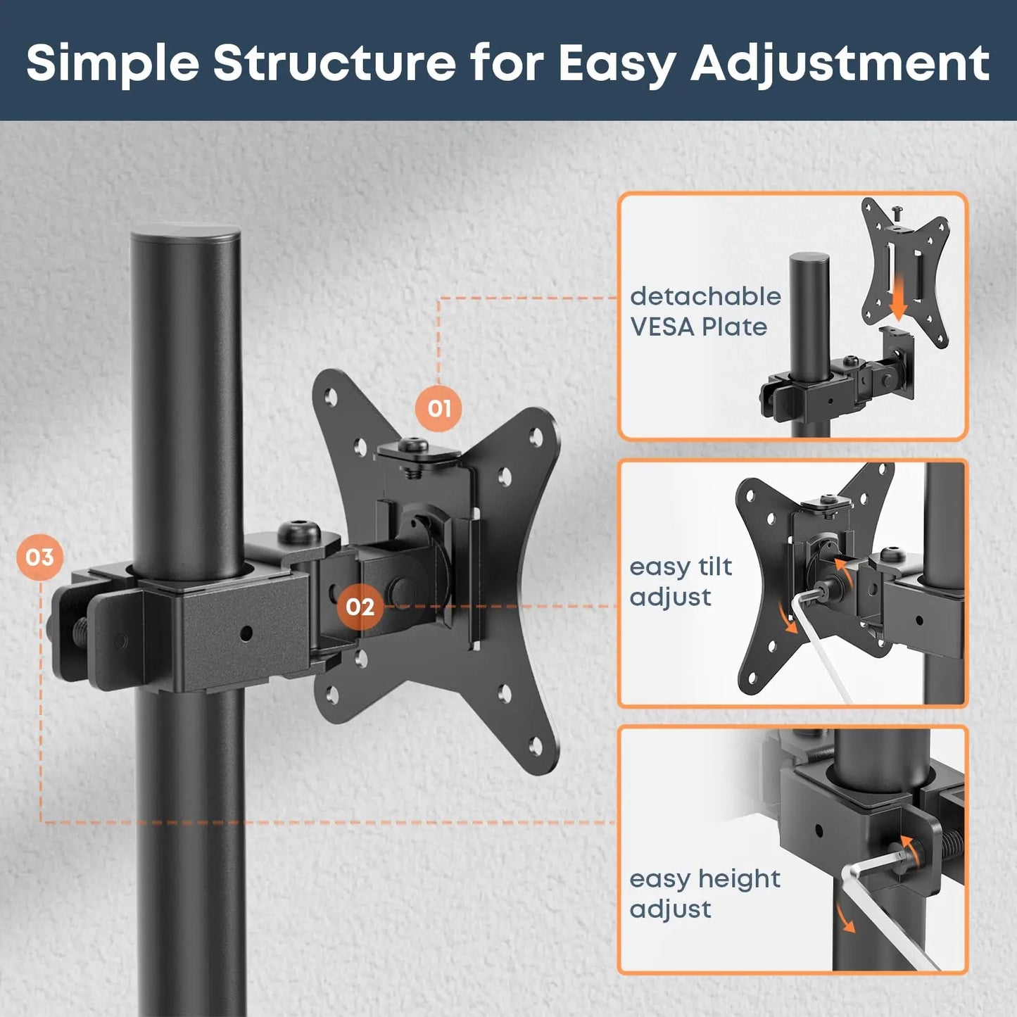 PUTORSEN Single Monitor Desk Mount for 17-42 Inch Monitor and TV, up to 26.4 lbs, Ultrawide Monitor Arm Mount for Flat Curved Computer & TV Screen with VESA 75×75 to 200×200, with Cable Clips PUTORSEN