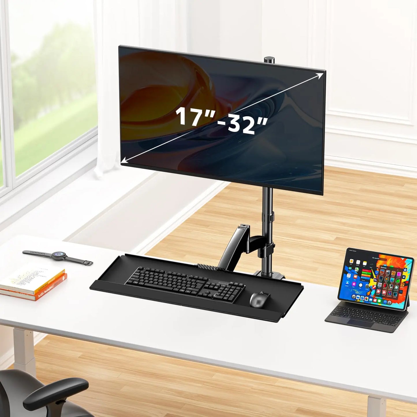 PUTORSEN Sit Stand Monitor Desk Mount for 17-32 inch Screens, Height Adjustable, Black PUTORSEN