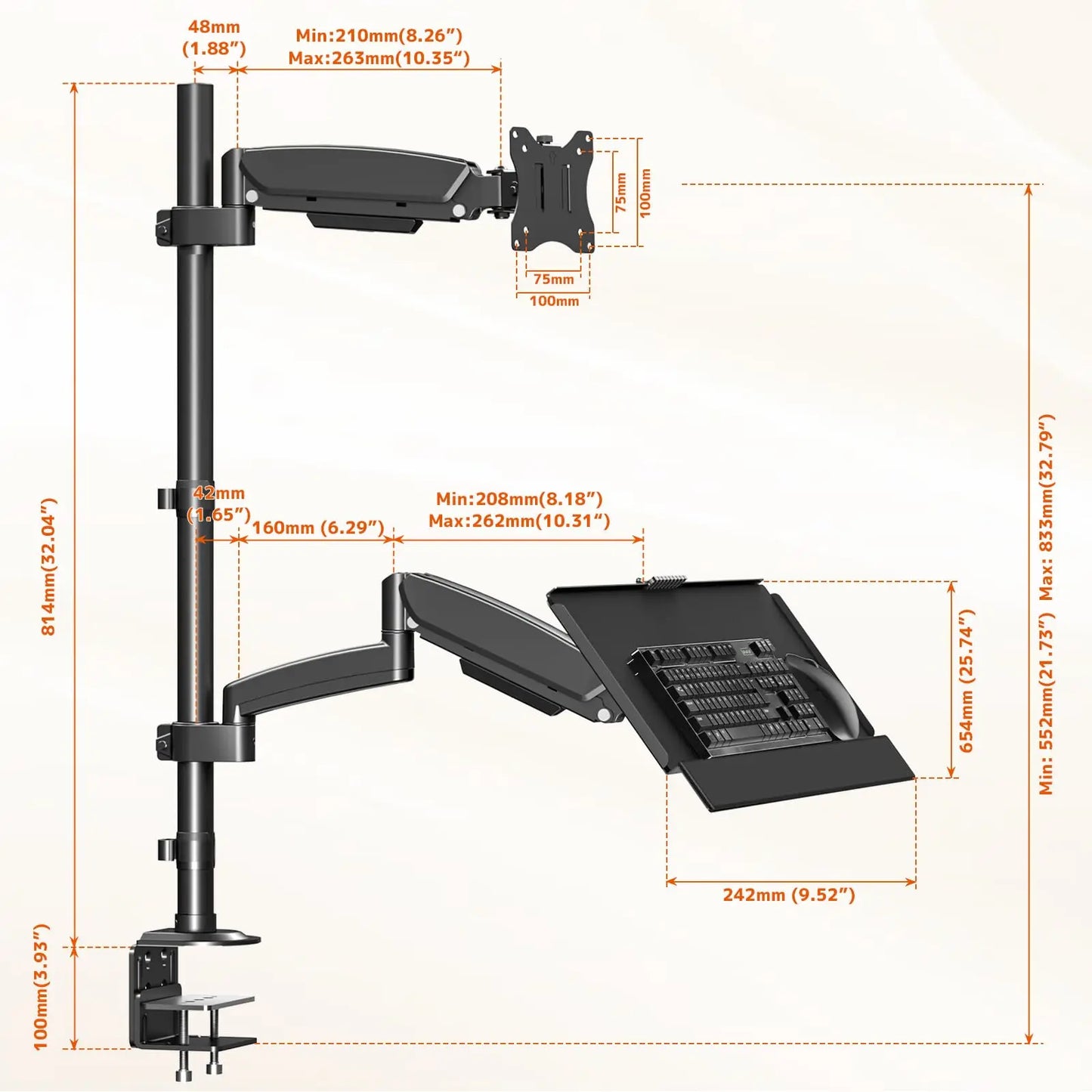 PUTORSEN Sit Stand Monitor Desk Mount for 17-32 inch Screens, Height Adjustable, Black PUTORSEN