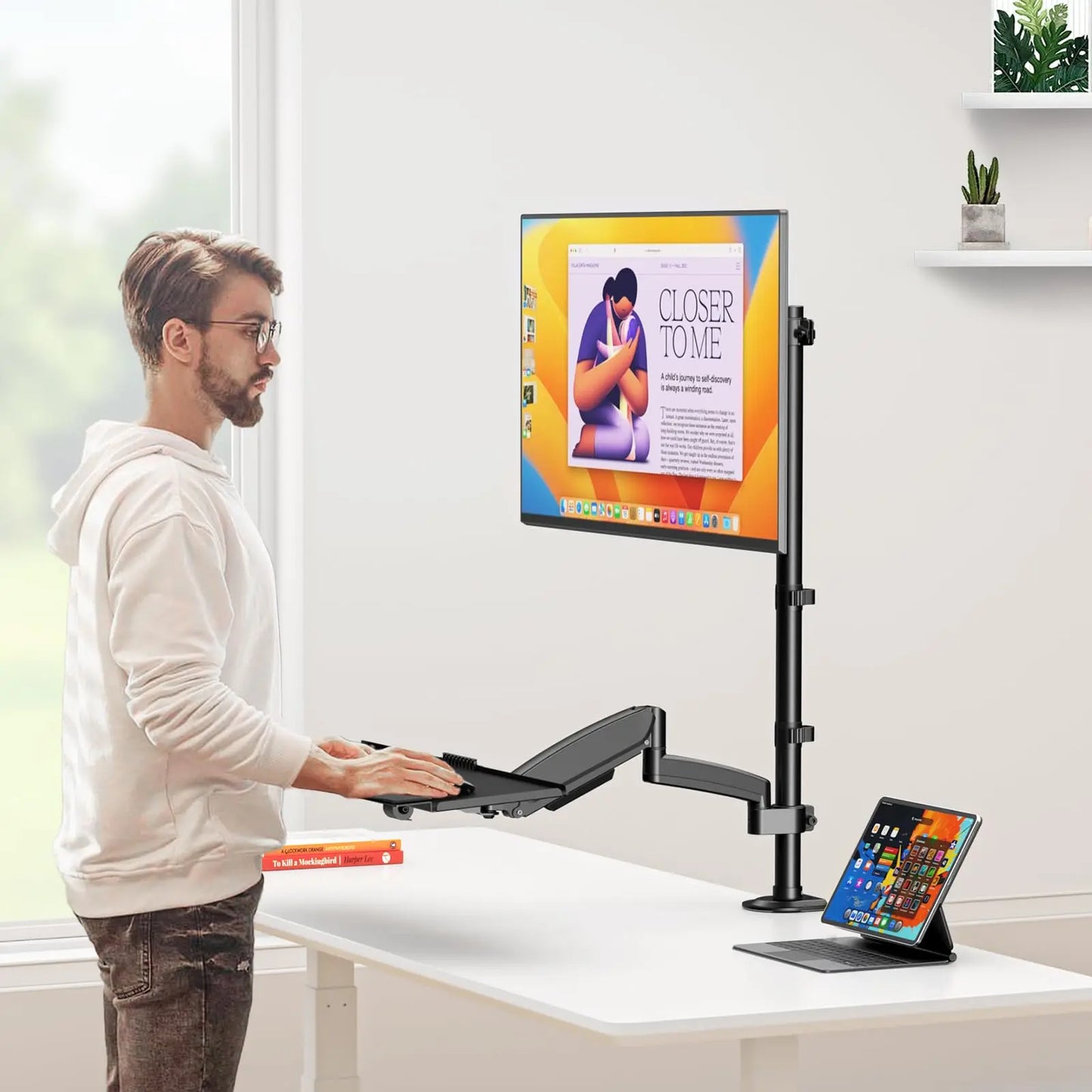 PUTORSEN Sit Stand Monitor Desk Mount for 17-32 inch Screens, Height Adjustable, Black PUTORSEN
