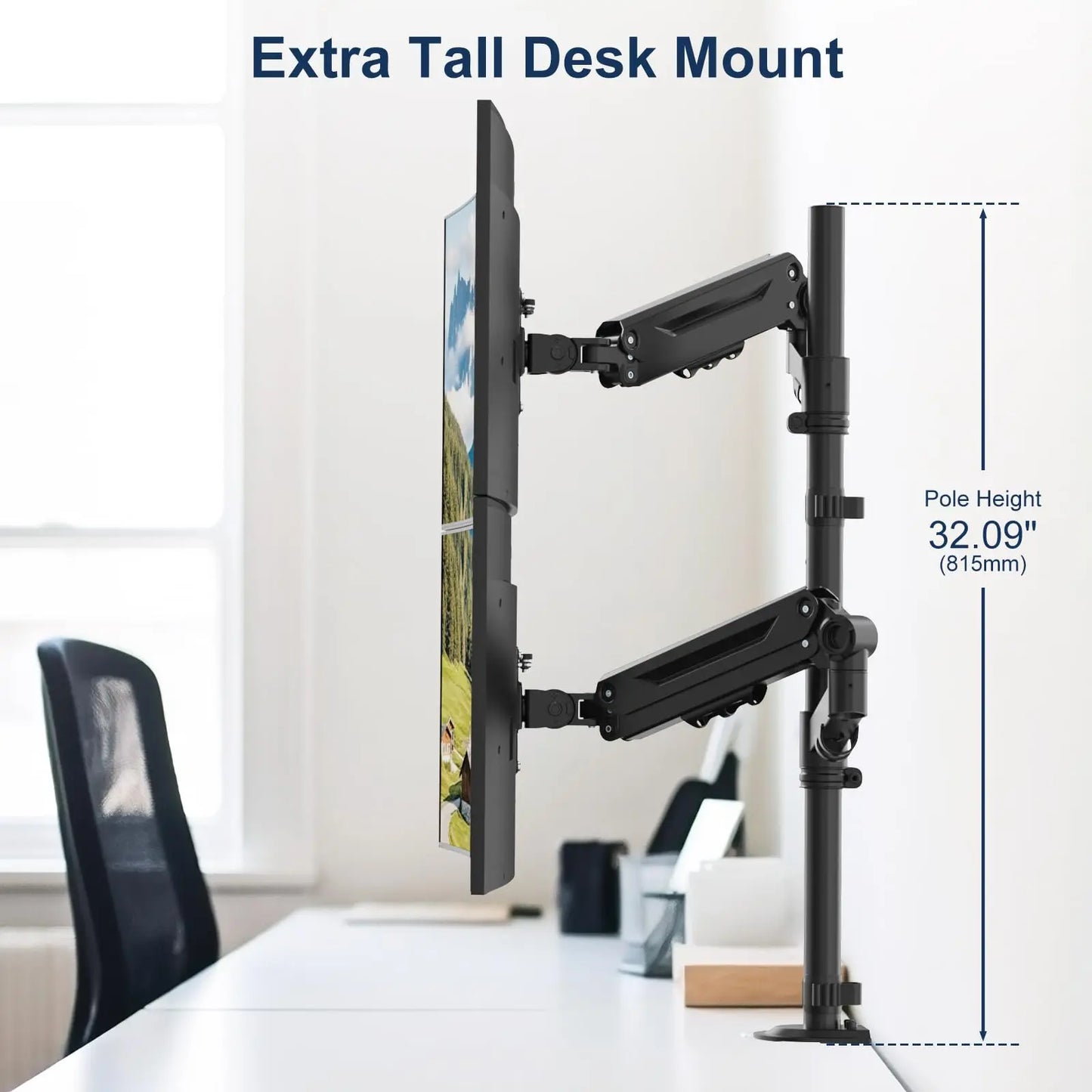 PUTORSEN Stacked Monitor Mount - Extra Tall Vertical Monitors Stand for 17-40 Inch Screen, Fully Adjustable and Hold 26.4 lbs per Arm, VESA 75/100 mm PUTORSEN