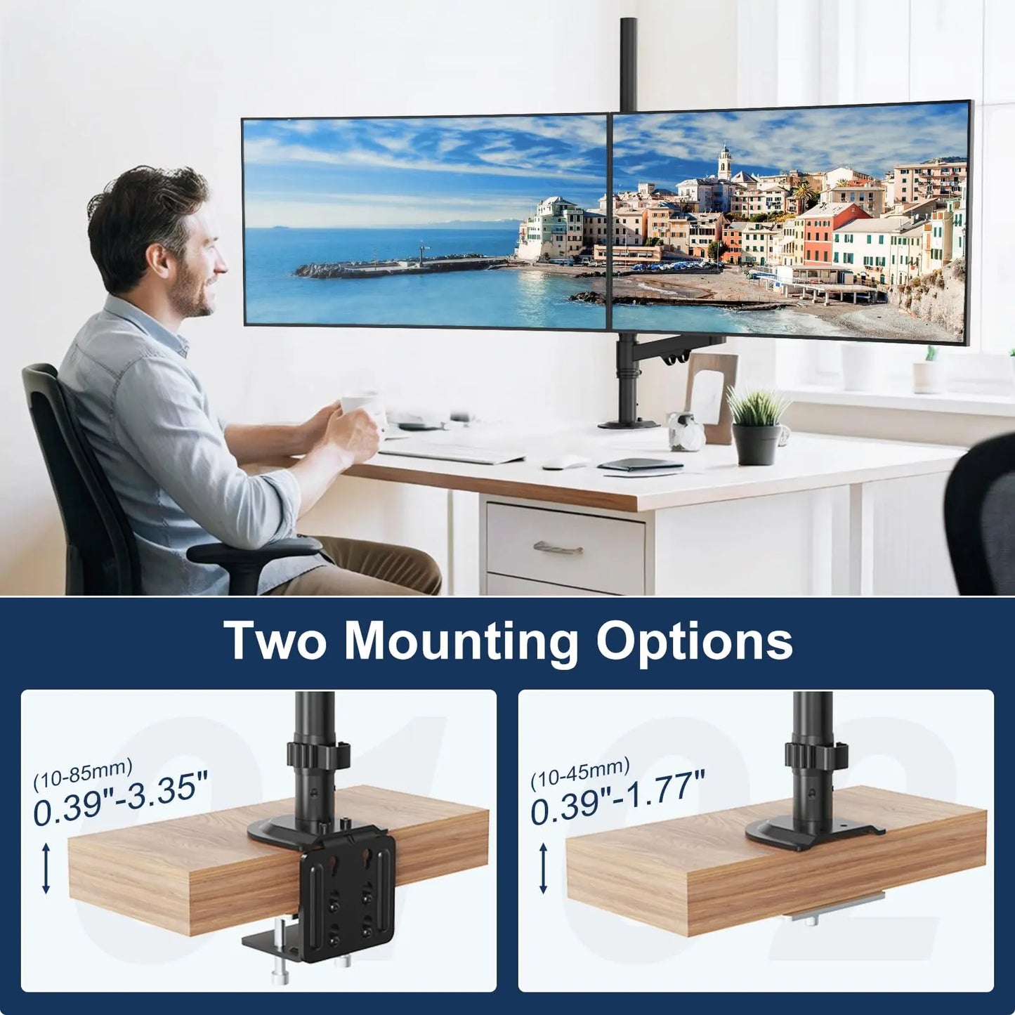 PUTORSEN Stacked Monitor Mount - Extra Tall Vertical Monitors Stand for 17-40 Inch Screen, Fully Adjustable and Hold 26.4 lbs per Arm, VESA 75/100 mm PUTORSEN