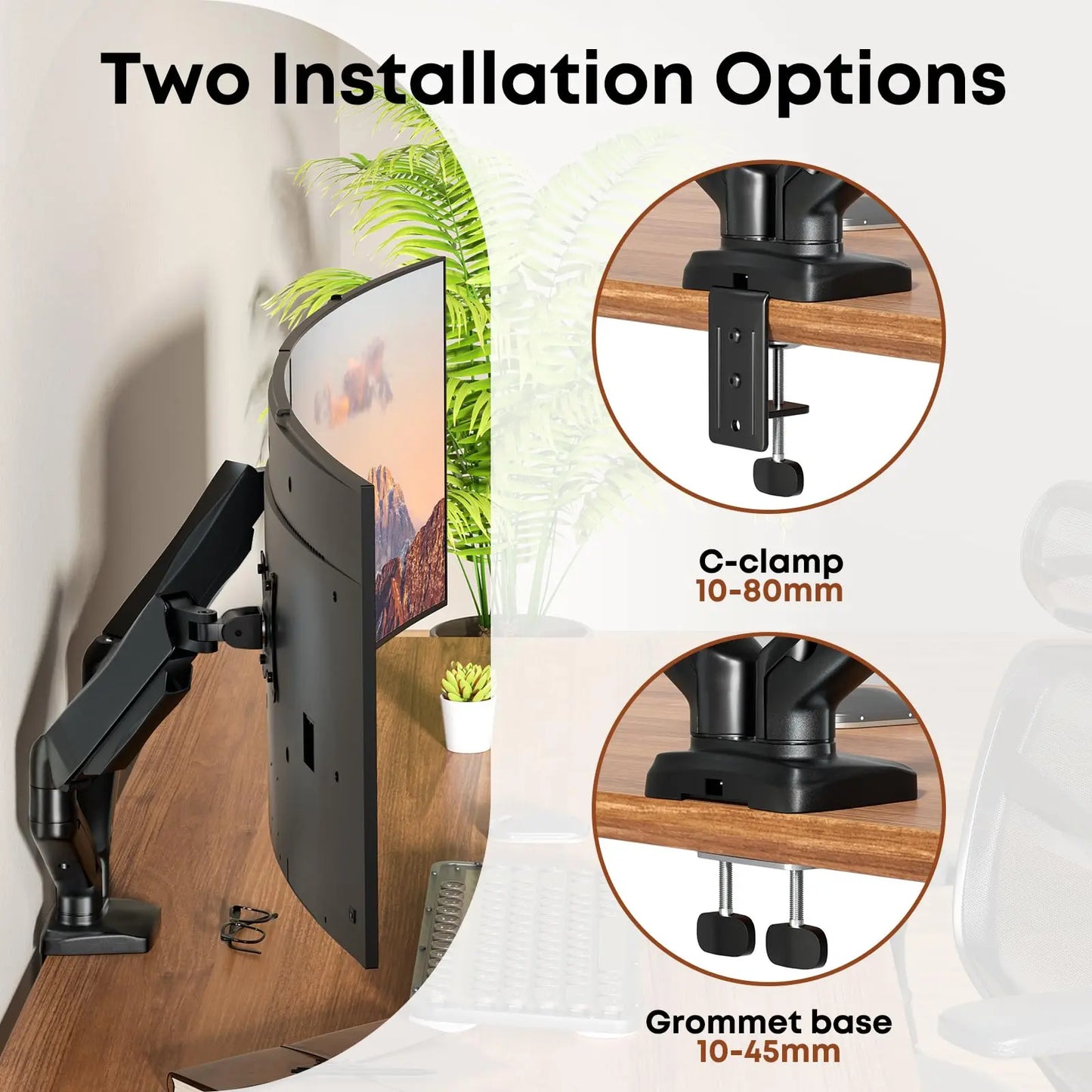 PUTORSEN Supporto per monitor 2 monitor per schermi piatti e curvi da 17-32 pollici, supporto per schermo 2 monitor regolabile in altezza, 9 kg/braccio, inclinazione e rotazione, VESA 75/100 mm PUTORSEN