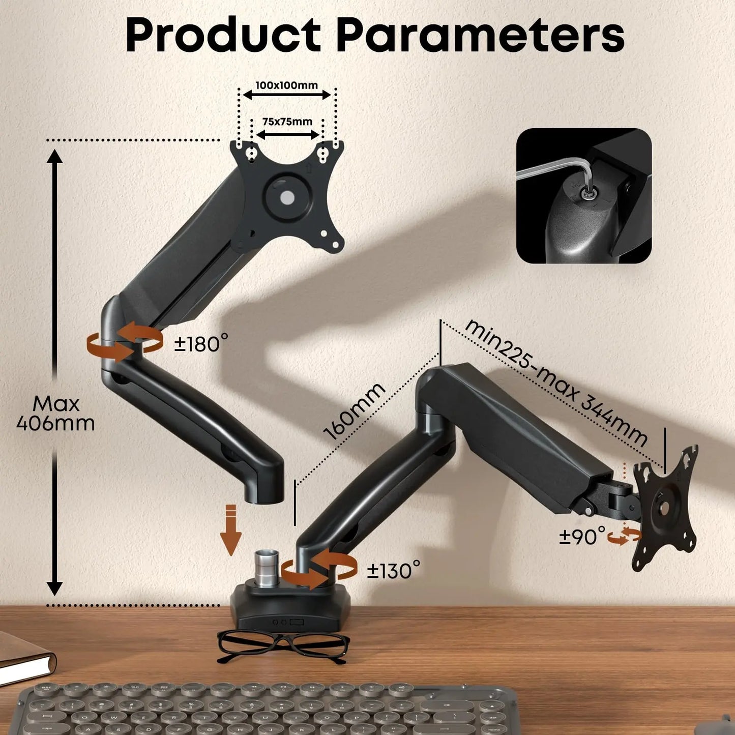 PUTORSEN Supporto per monitor 2 monitor per schermi piatti e curvi da 17-32 pollici, supporto per schermo 2 monitor regolabile in altezza, 9 kg/braccio, inclinazione e rotazione, VESA 75/100 mm PUTORSEN