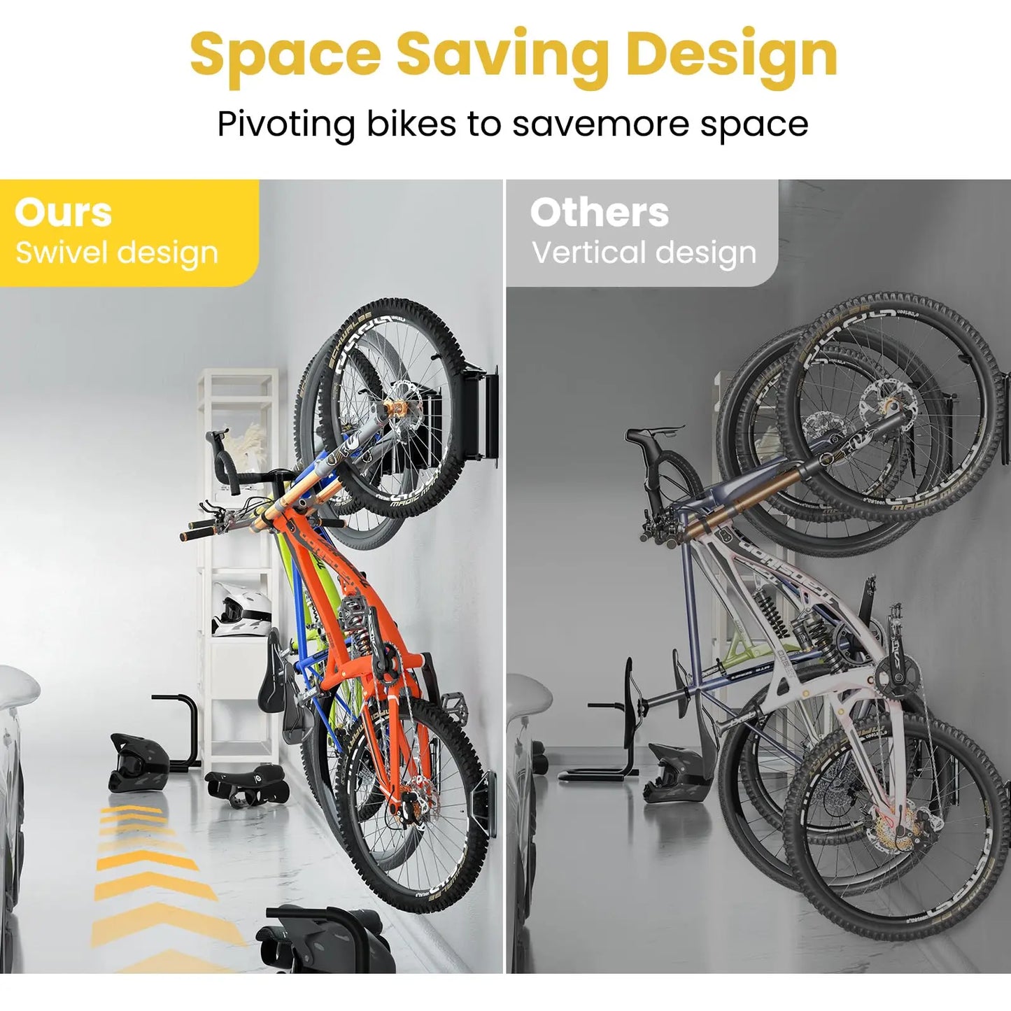 PUTORSEN Swivel Bike Wall Bracket - Vertical Wall Bike Wall Bracket for Garages and Indoor,Space Saving and Easy to Hang Wall Bike Bracket,Load Capacity 35kg(2 pcs.) PUTORSEN