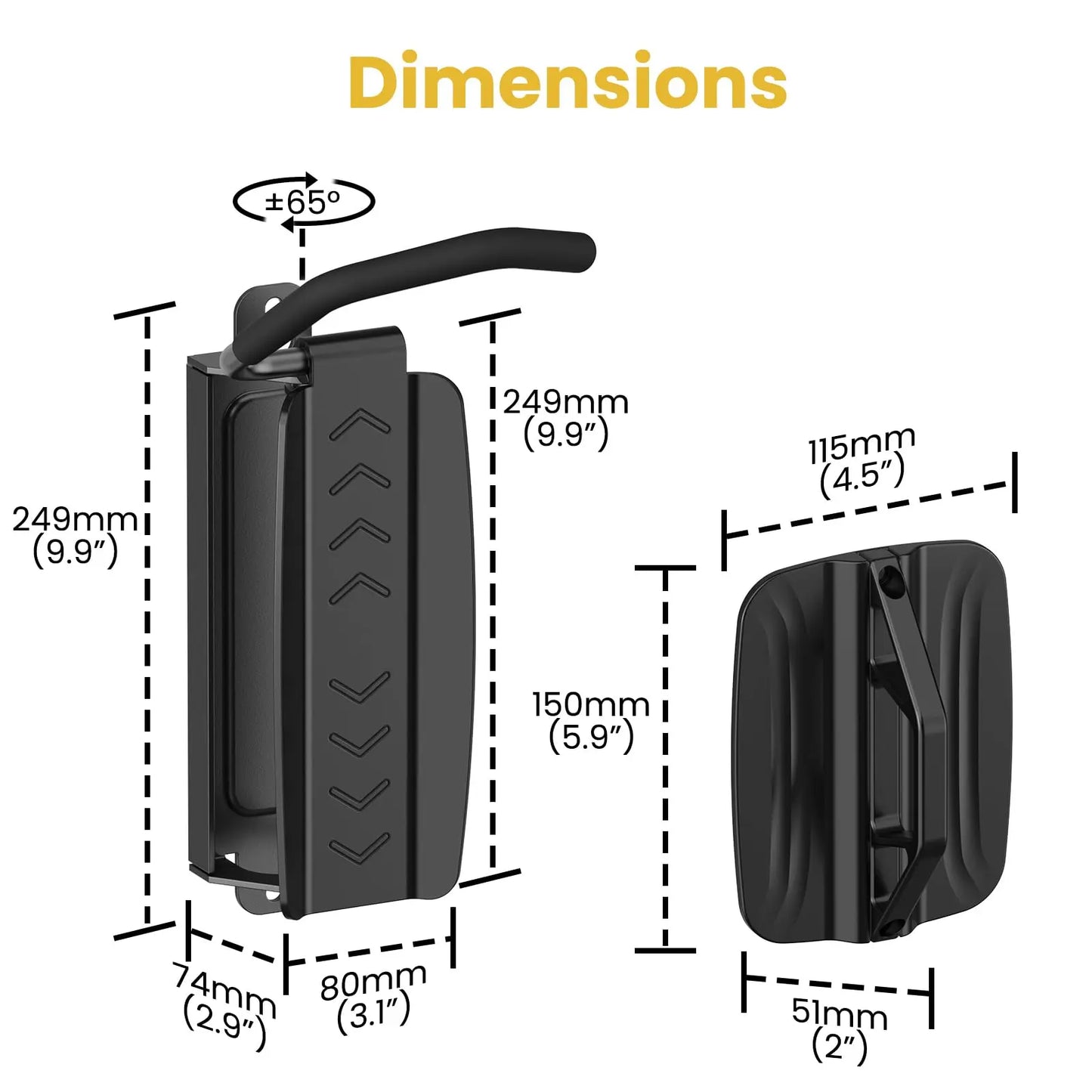 PUTORSEN Swivel Bike Wall Bracket - Vertical Wall Bike Wall Bracket for Garages and Indoor,Space Saving and Easy to Hang Wall Bike Bracket,Load Capacity 35kg(2 pcs.) PUTORSEN