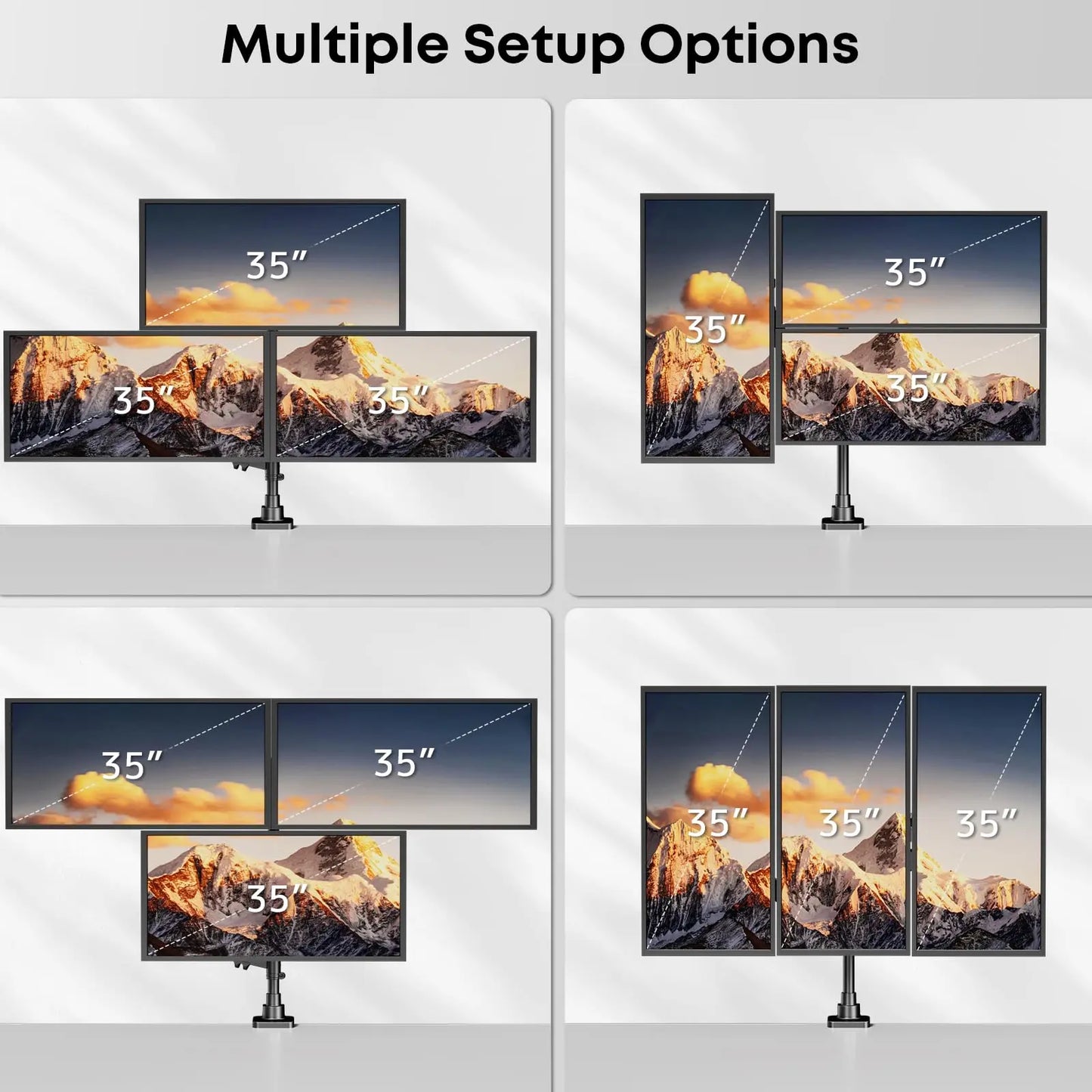 PUTORSEN Triple Monitor Mount for 17-35-inch Screens - Heavy Duty Triple Monitor Arm Desk Mount for Ultrawide Monitors, Fully Adjustment, Max Load 12KG per Screen, Black PUTORSEN