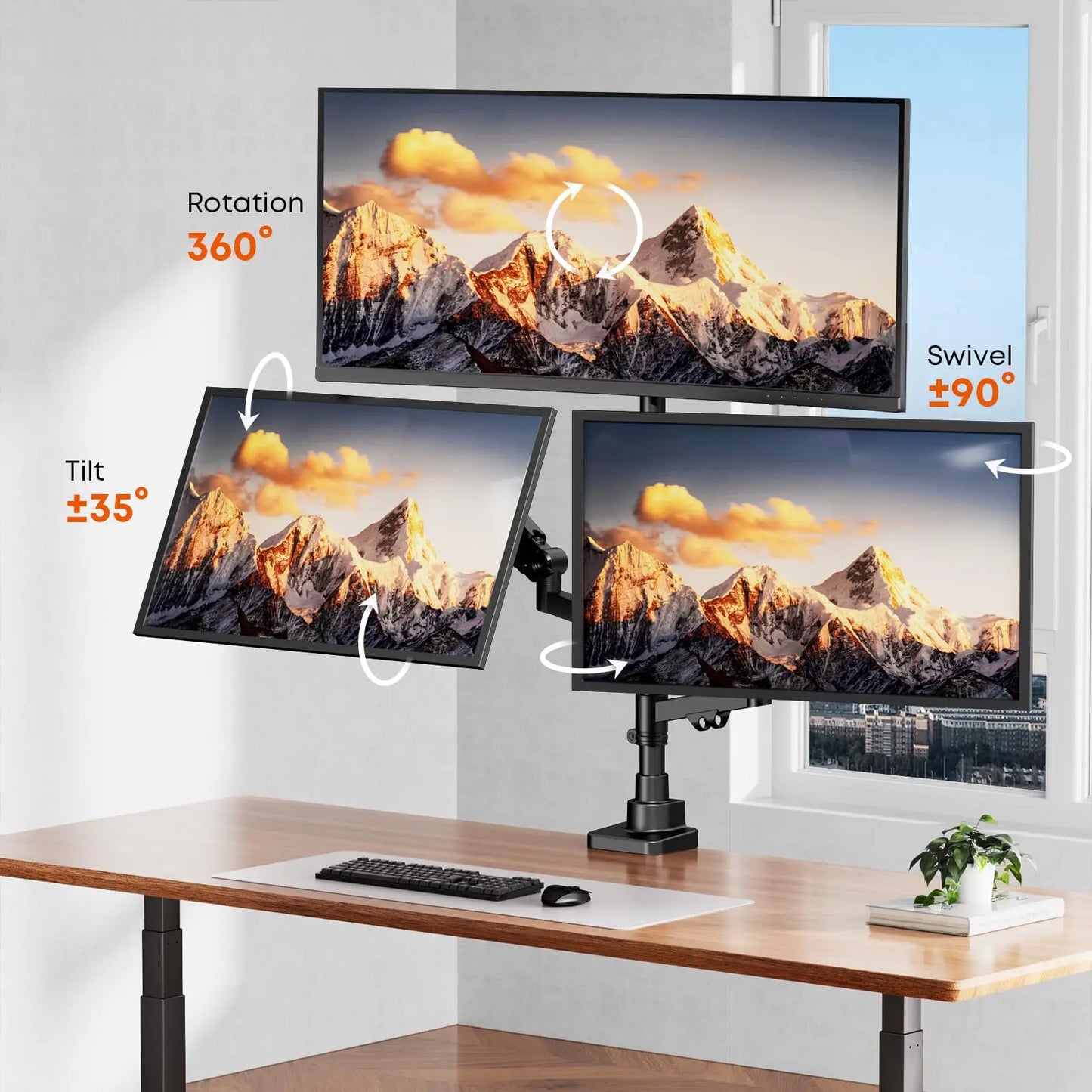 PUTORSEN Triple Monitor Mount for 17-35-inch Screens - Heavy Duty Triple Monitor Arm Desk Mount for Ultrawide Monitors, Fully Adjustment, Max Load 12KG per Screen, Black PUTORSEN