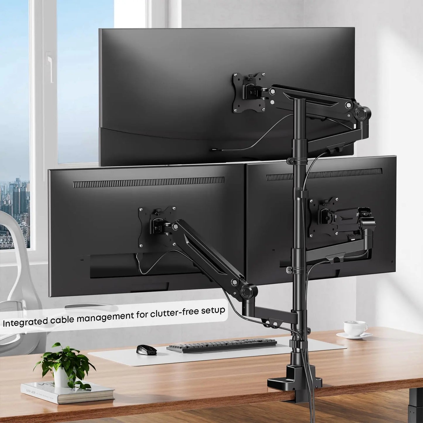 PUTORSEN Triple Monitor Mount for 17-35-inch Screens - Heavy Duty Triple Monitor Arm Desk Mount for Ultrawide Monitors, Fully Adjustment, Max Load 12KG per Screen, Black PUTORSEN