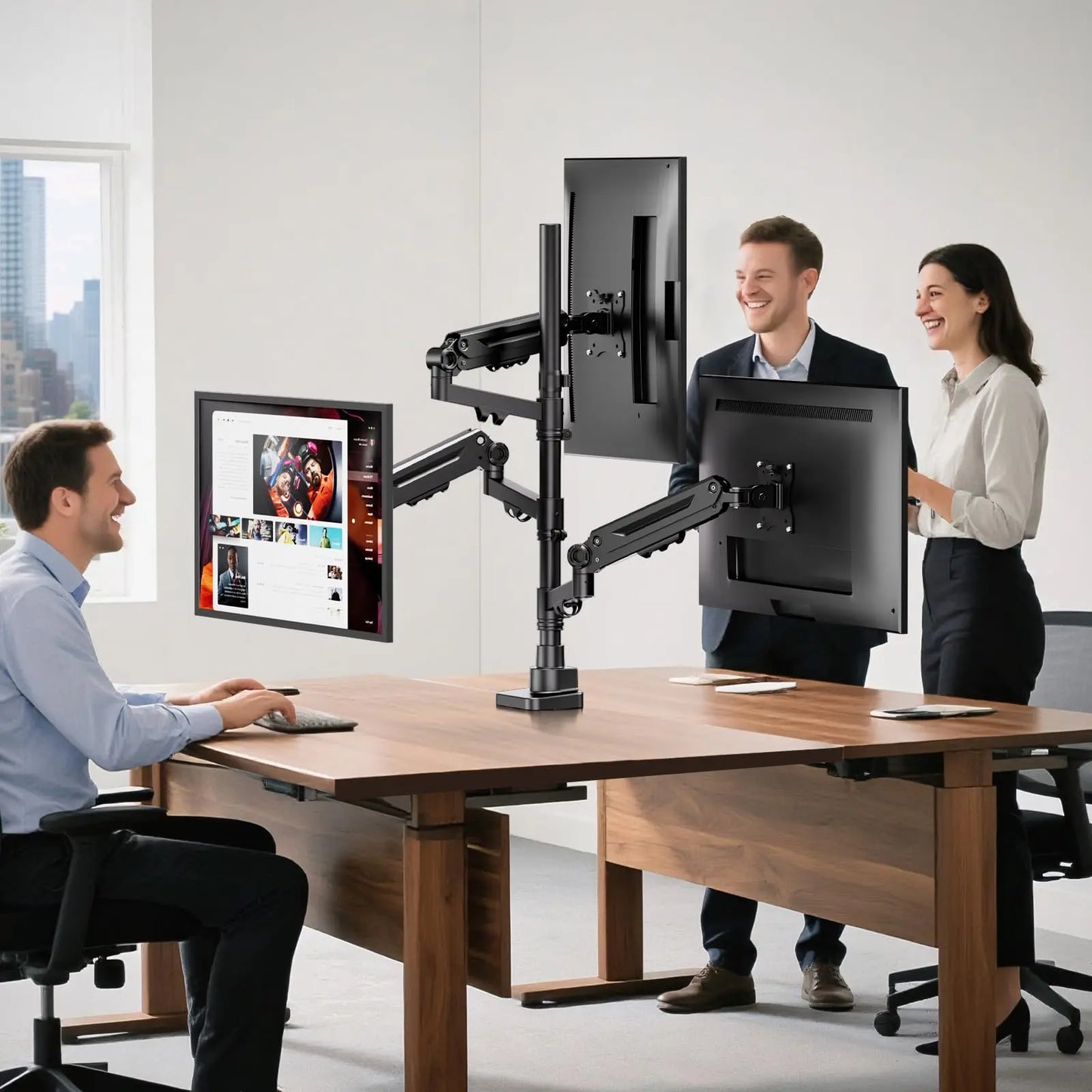 PUTORSEN Triple Monitor Mount for 17-35-inch Screens - Heavy Duty Triple Monitor Arm Desk Mount for Ultrawide Monitors, Fully Adjustment, Max Load 12KG per Screen, Black PUTORSEN