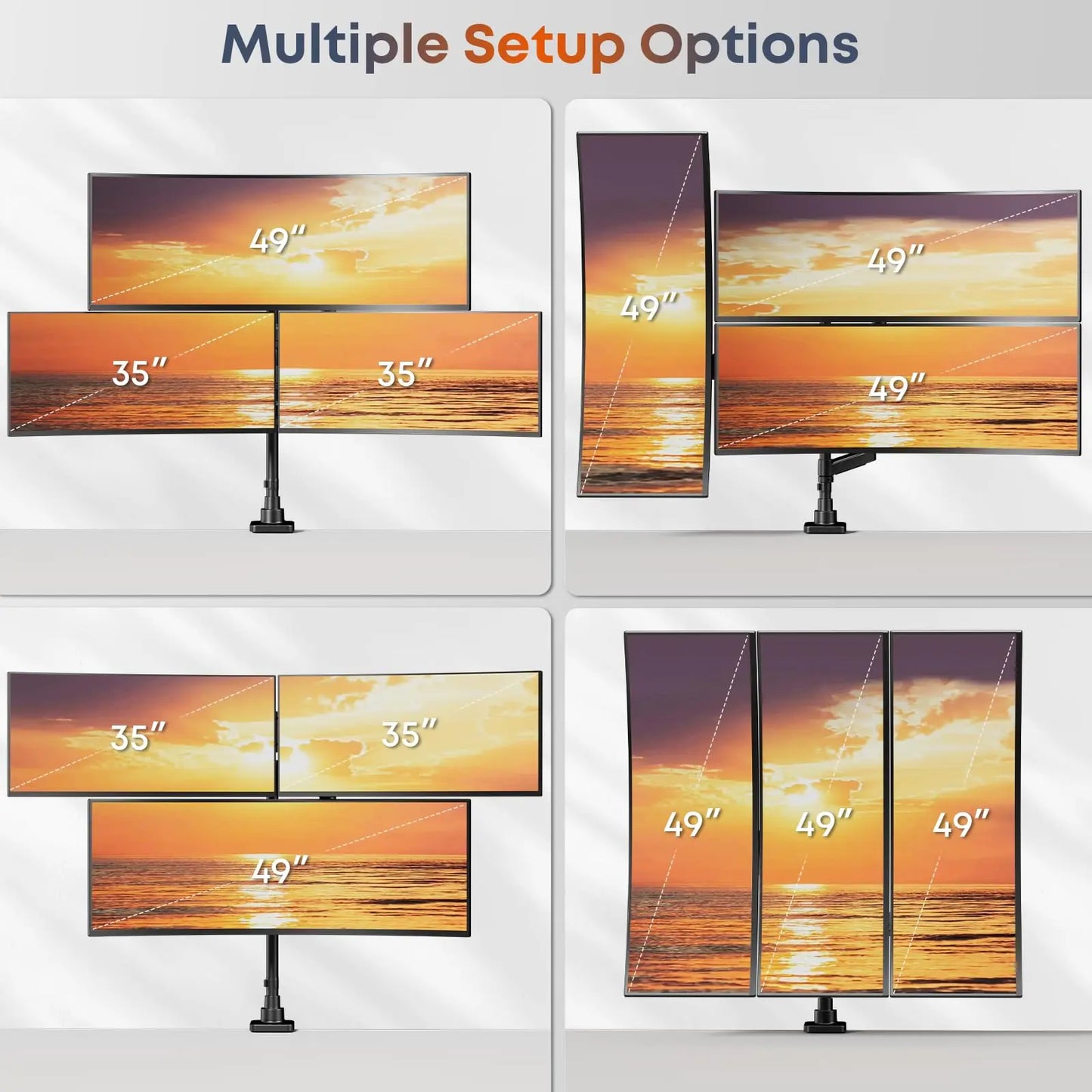 PUTORSEN Triple Monitor Mount for 17-49-inch Screens - Heavy Duty Triple Monitor Arm Desk Mount for Ultrawide Monitors, Fully Adjustment, Max Load 20KG per Screen, VESA 75x75 / 100x100 mm PUTORSEN