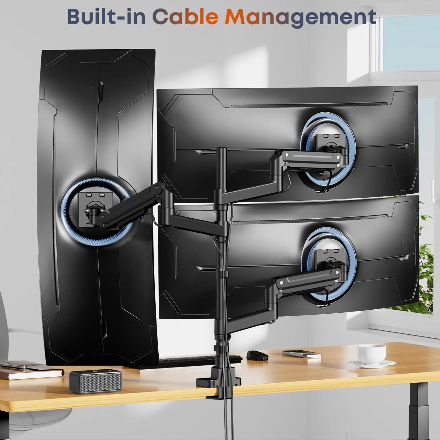 PUTORSEN Triple Monitor Mount for 17-49-inch Screens - Heavy Duty Triple Monitor Arm Desk Mount for Ultrawide Monitors, Fully Adjustment, Max Load 20KG per Screen, VESA 75x75 / 100x100 mm PUTORSEN