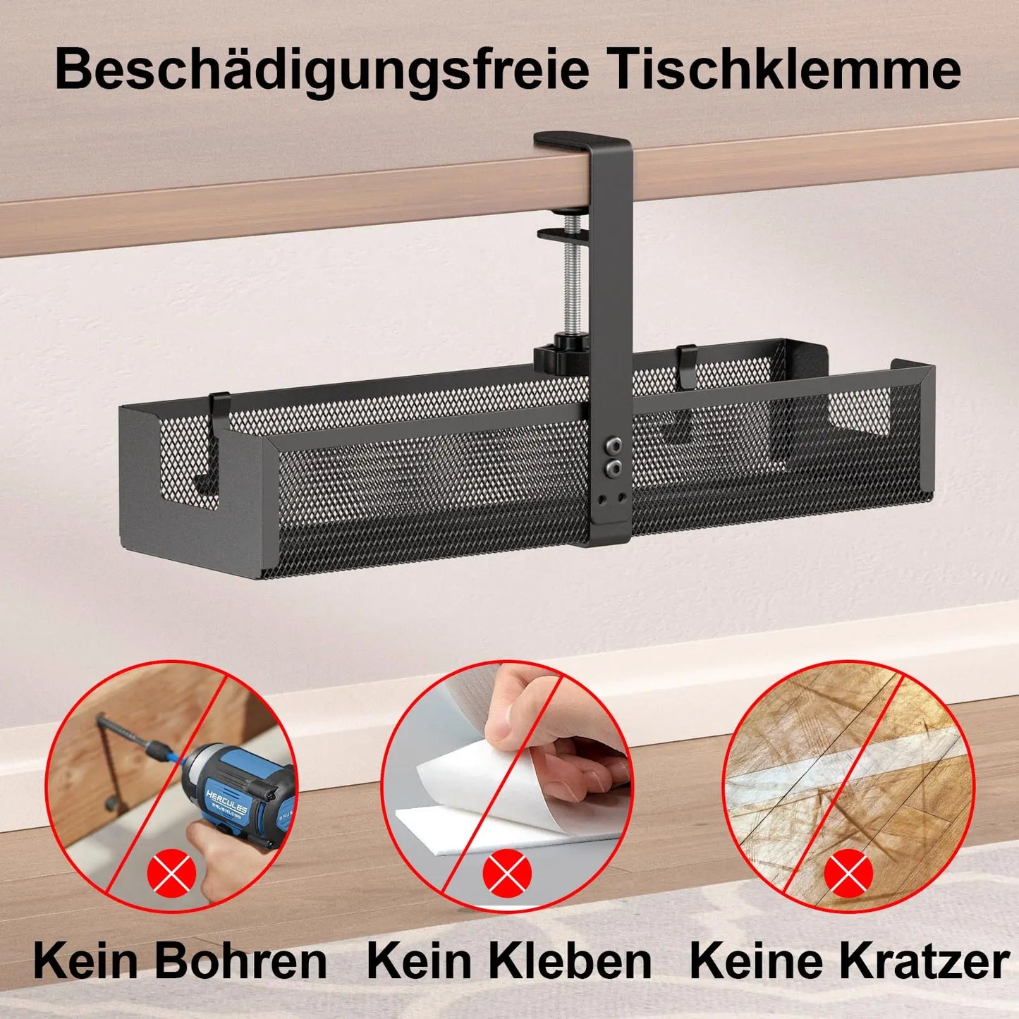 PUTORSEN Under-Desk Cable Management Tray - No Drilling Required, Cable Tray for Managing Cables and Power Strips, Desk Cable Management for Office and Home PUTORSEN