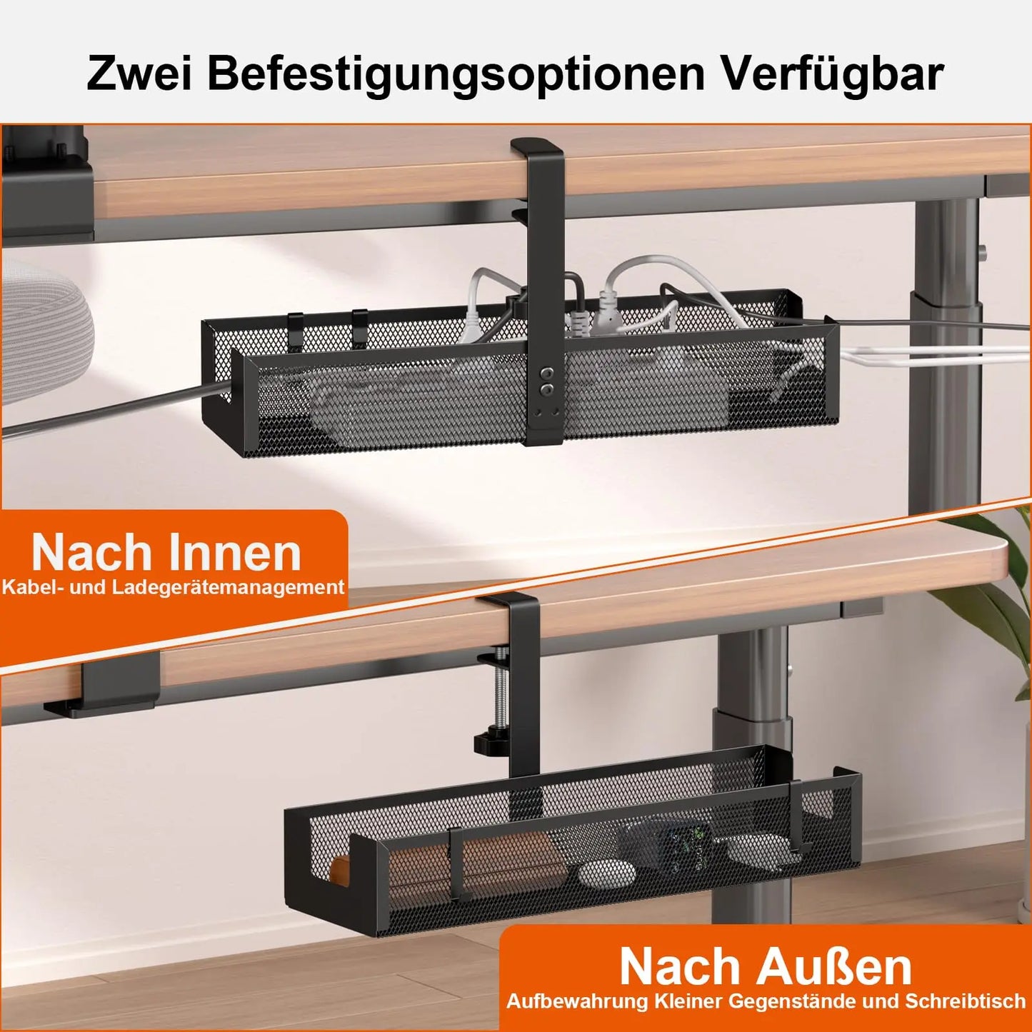 PUTORSEN Under-Desk Cable Management Tray - No Drilling Required, Cable Tray for Managing Cables and Power Strips, Desk Cable Management for Office and Home PUTORSEN