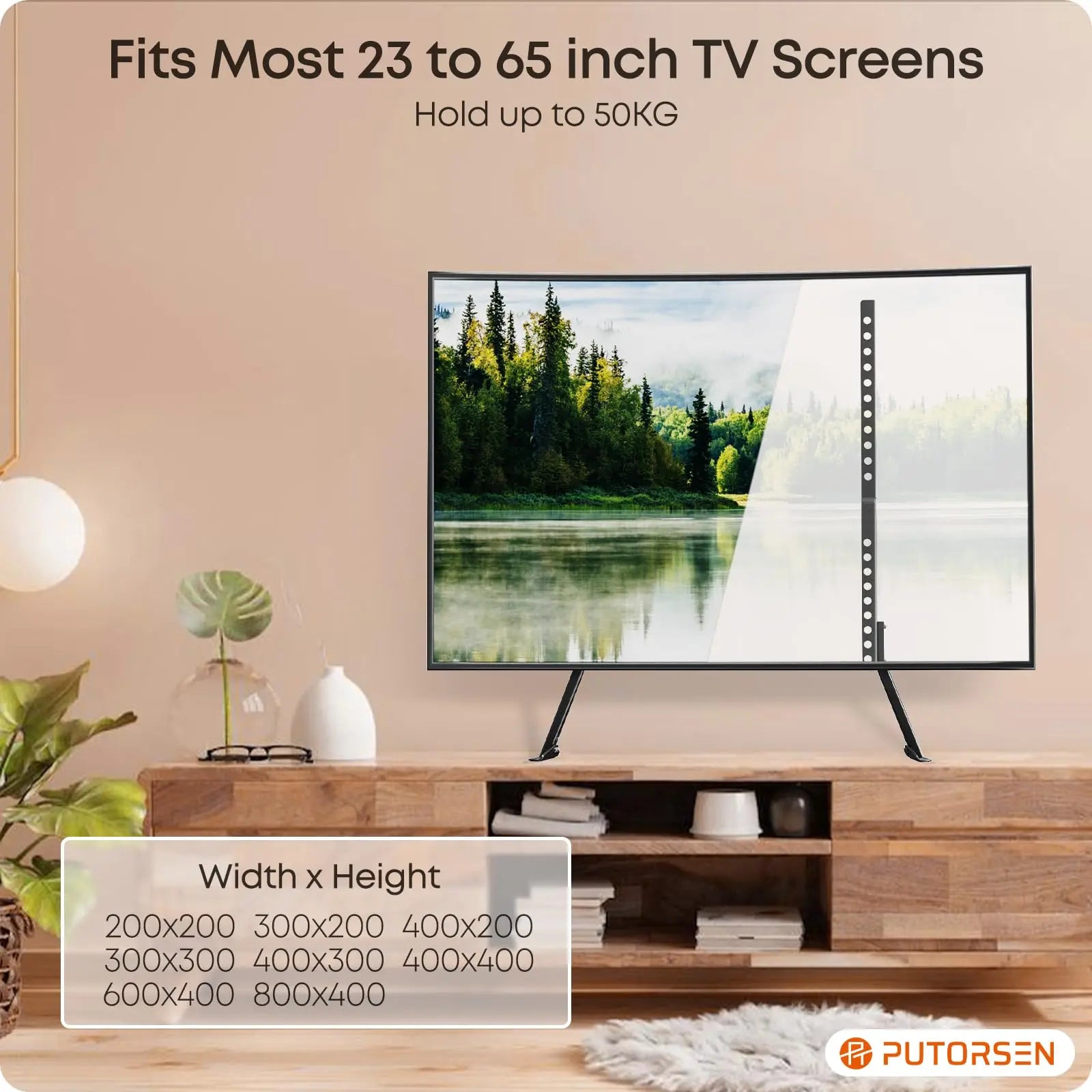PUTORSEN Universal TV-Ständer Höhenverstellbar für 23-65 Zoll Flachbildschirme (bis 50 kg, VESA 800x400 mm) - Robuster Tischständer mit Kabelmanagement für LED/LCD/OLED & Curved TVs PUTORSEN