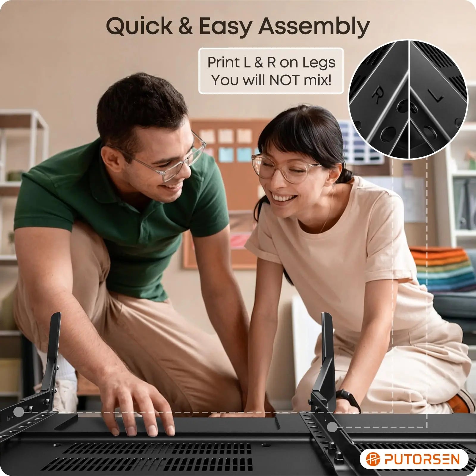 PUTORSEN Universal TV-Ständer Höhenverstellbar für 23-65 Zoll Flachbildschirme (bis 50 kg, VESA 800x400 mm) - Robuster Tischständer mit Kabelmanagement für LED/LCD/OLED & Curved TVs PUTORSEN