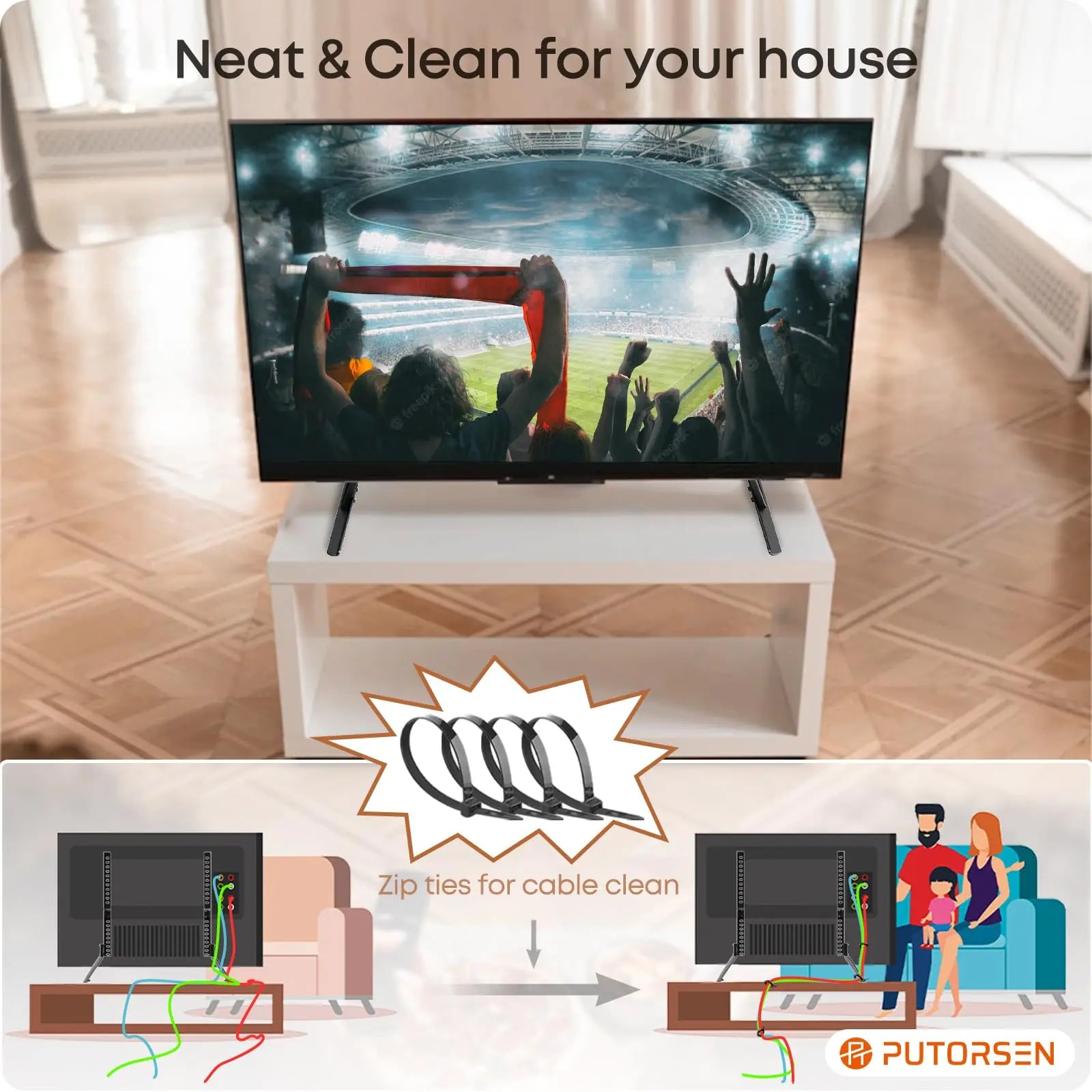 PUTORSEN Universal TV-Ständer Höhenverstellbar für 23-65 Zoll Flachbildschirme (bis 50 kg, VESA 800x400 mm) - Robuster Tischständer mit Kabelmanagement für LED/LCD/OLED & Curved TVs PUTORSEN