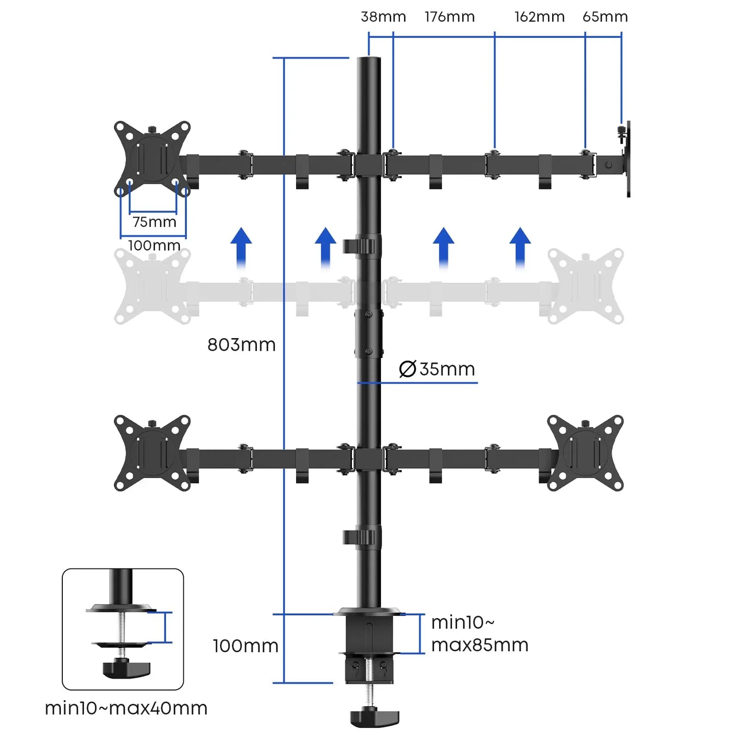 PUTORSEN fourfold Monitor Arm for 17“-32” screens PUTORSEN