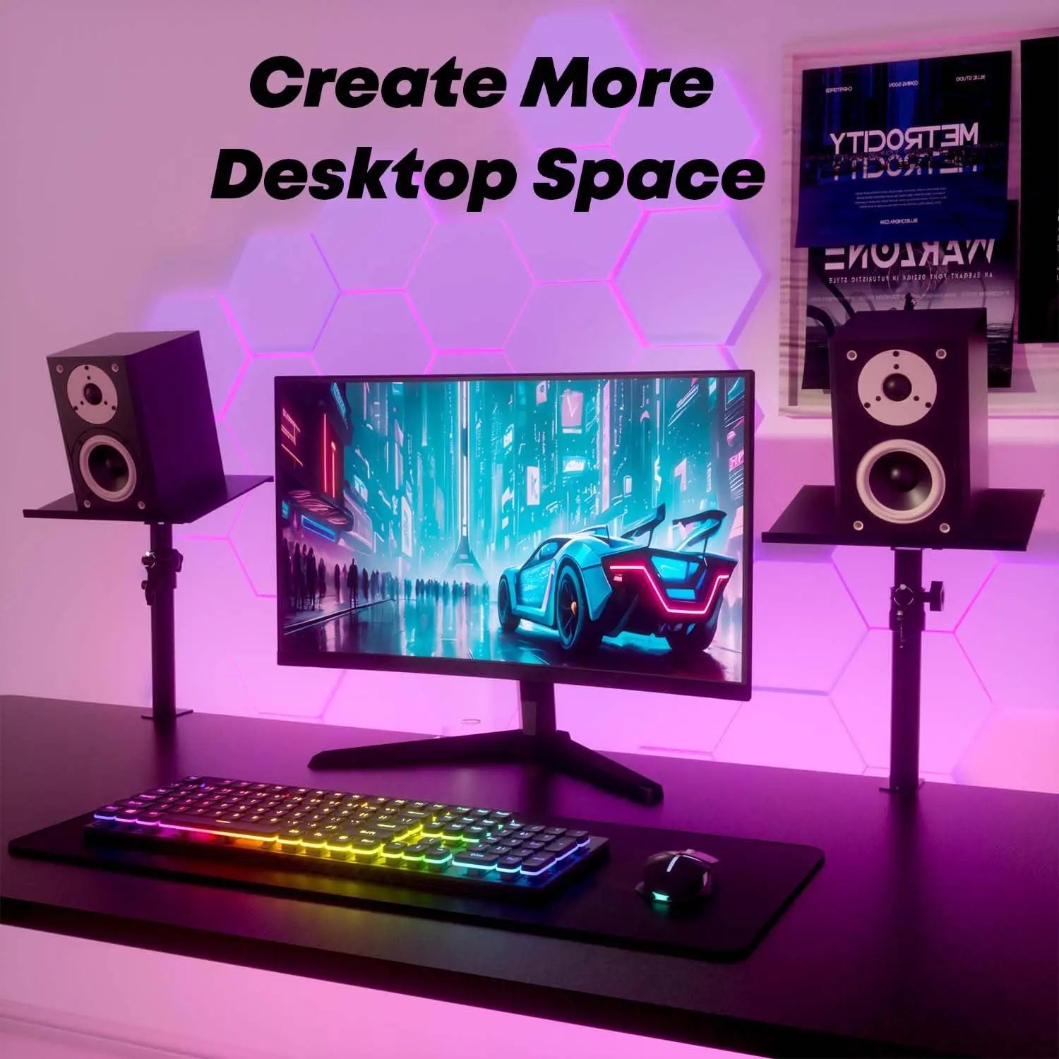 PUTROSEN Speaker Stand Pair Height Adjustable Tiltable,Speaker Stand with Table Clamp,Anti-Slip Pad,Speaker Stand Load Capacity up to 12 kg,Ideal for Desk,DJ Table or Recording Studio PUTORSEN