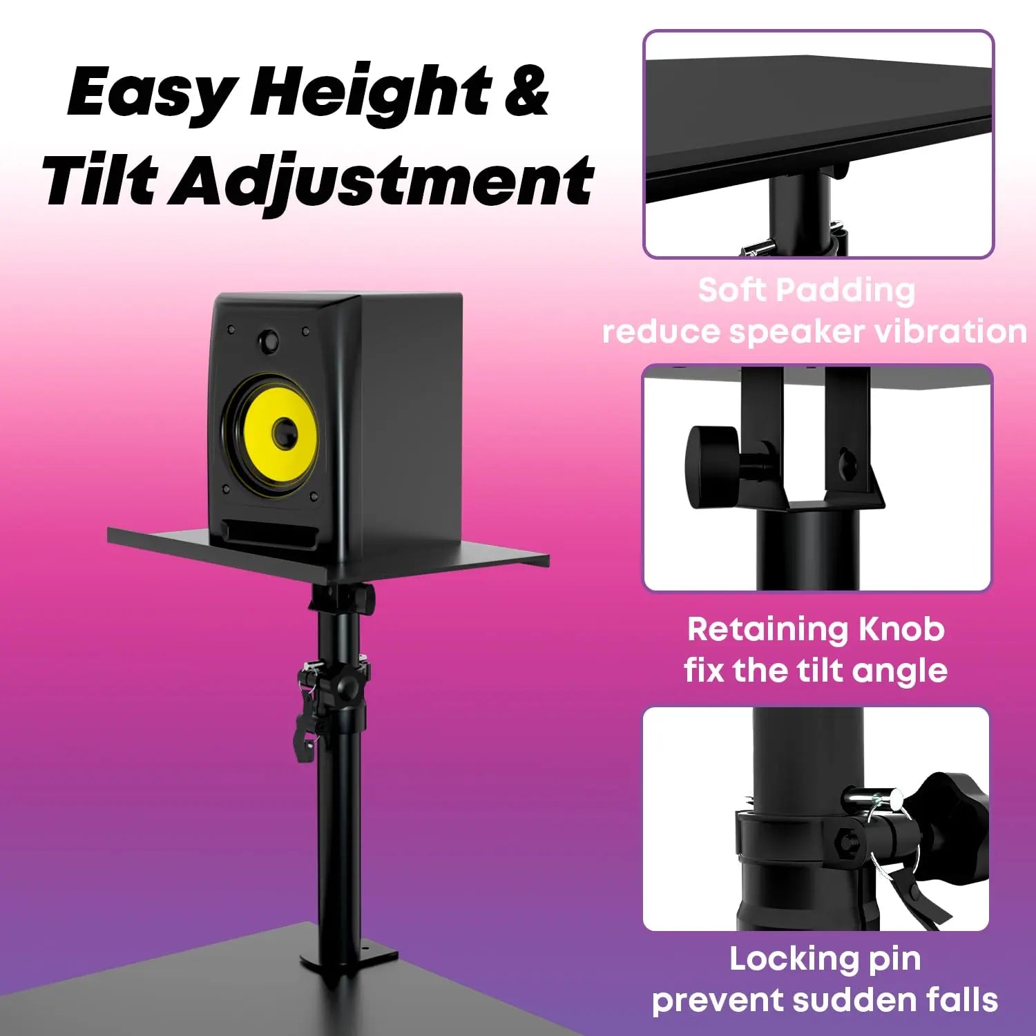 PUTROSEN Speaker Stand Pair Height Adjustable Tiltable,Speaker Stand with Table Clamp,Anti-Slip Pad,Speaker Stand Load Capacity up to 12 kg,Ideal for Desk,DJ Table or Recording Studio PUTORSEN