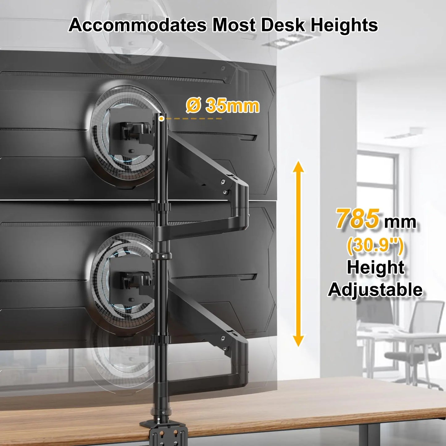 Steel Extra Tall 32 Inch 2-Section Monitor Stand Pole - with Mounting Base, Heavy Duty Center Pole (Supports Up to Max. 88 lbs) Black PUTORSEN