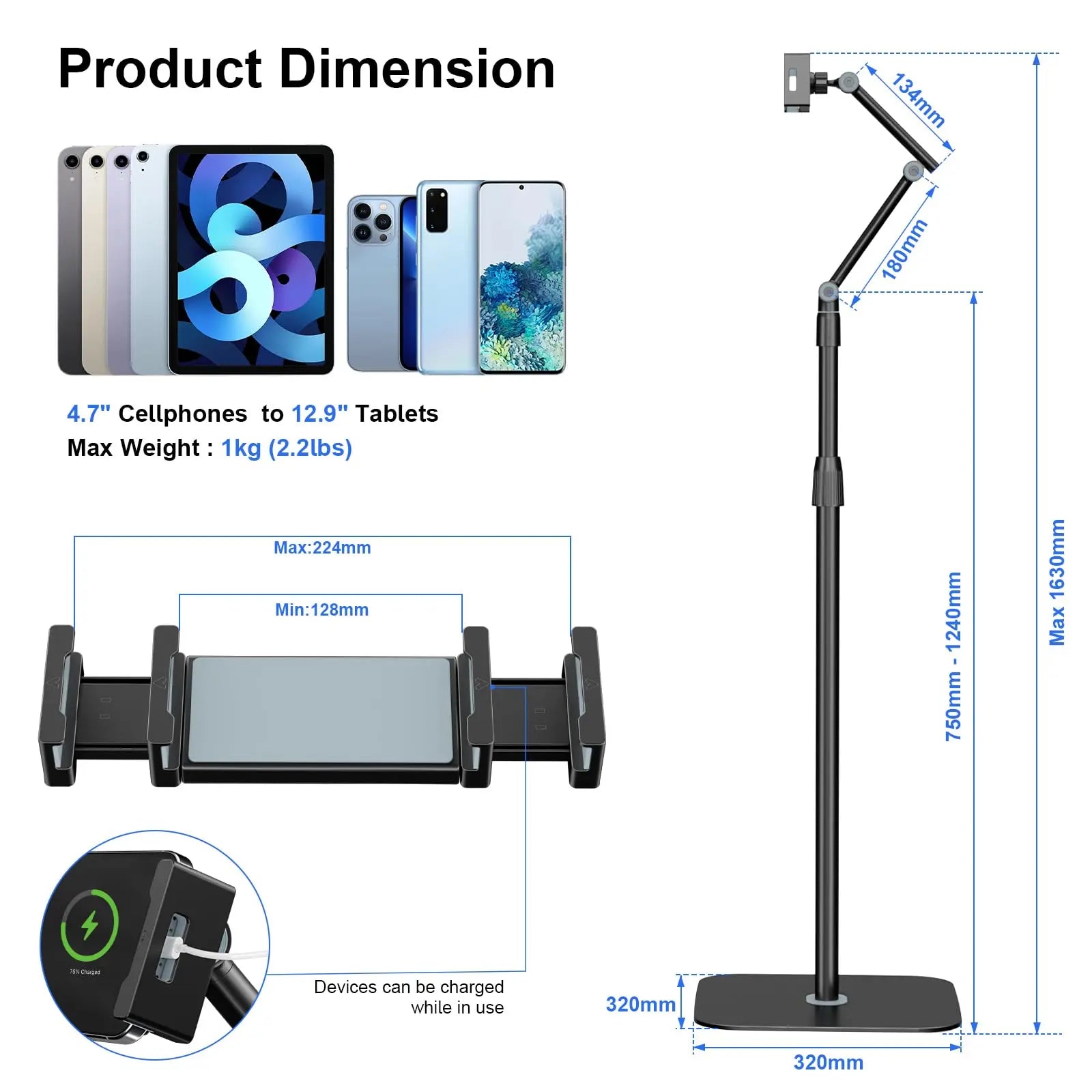 Tablet Bodenständer - Universal Tablet Halterung mit Heavy Duty Base PUTORSEN