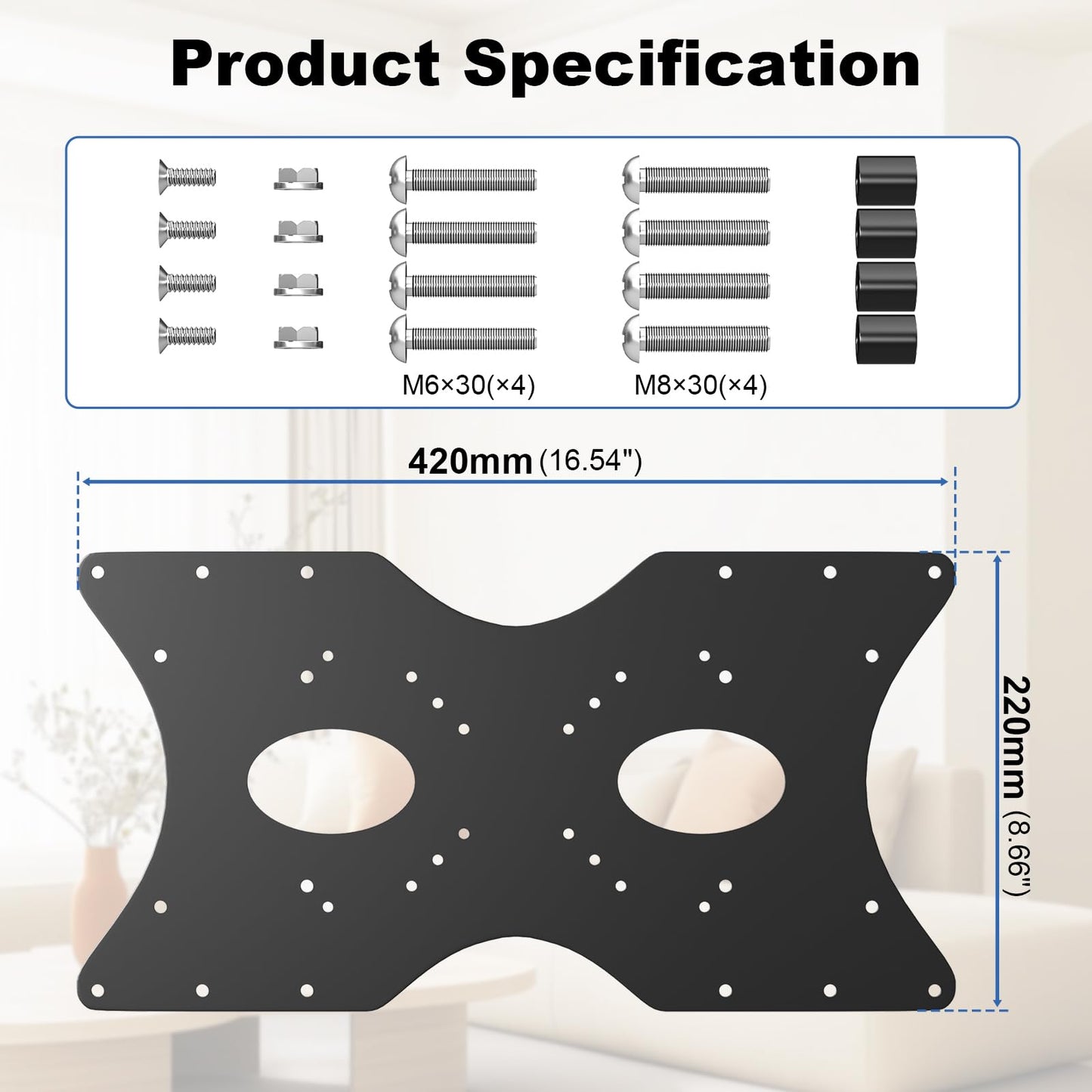 Steel VESA Mount Adapter Plate Bracket for Screens 32" to 55" LED LCD,Allows 100x100, 200x200 Convert to 400 x 200 mm Patterns