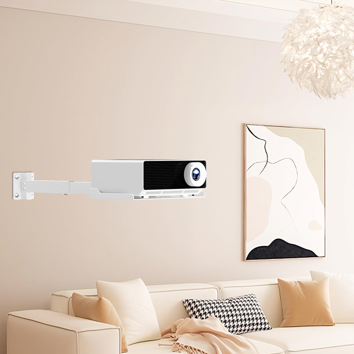 Projector Ceiling Mount with Tray, No Hole Installation, Holds up to 22 lbs – Ideal for Home Theater & Office (White)