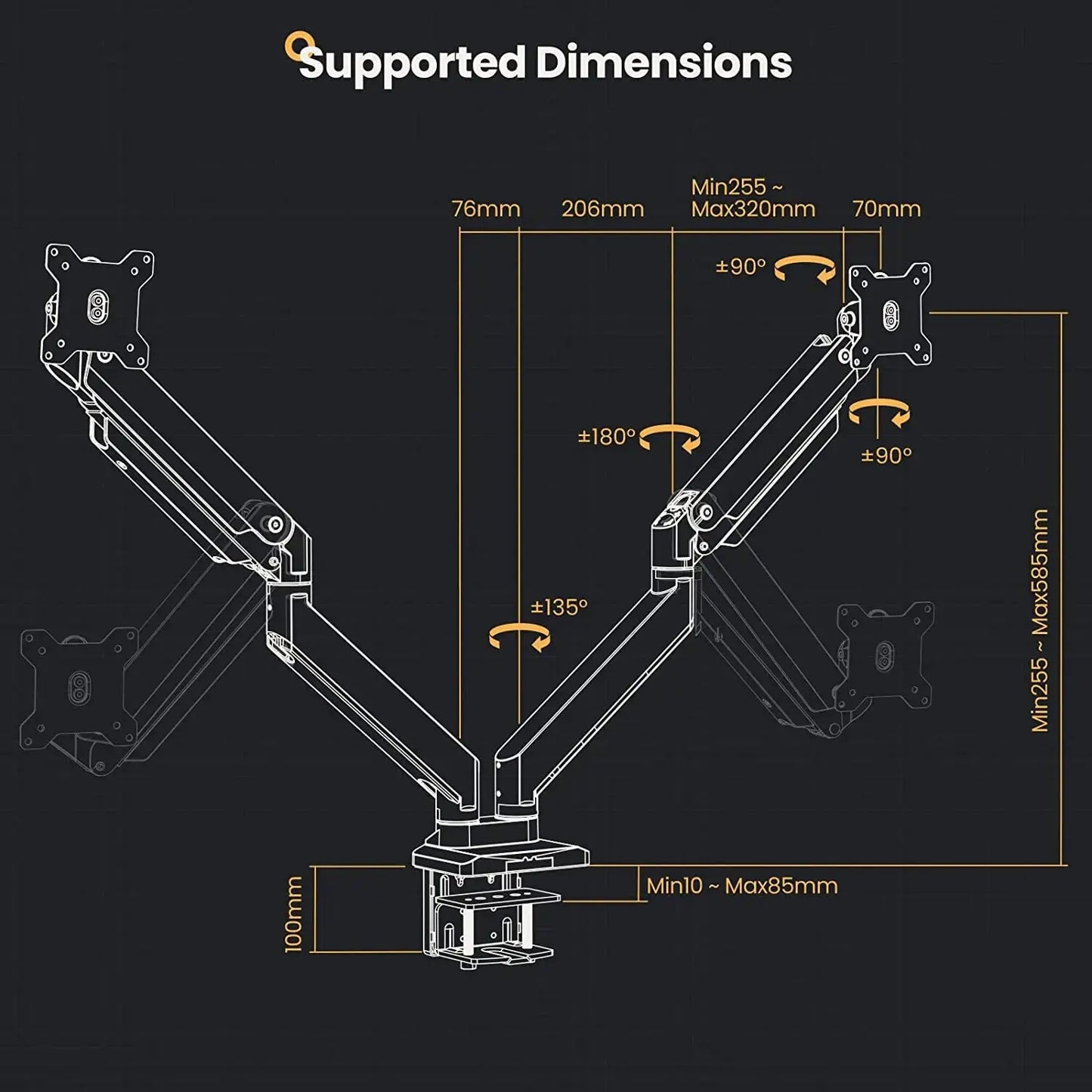 PUTORSEN Premium Heavy Duty Dual Monitor Mount for Most 17 to 35 Inch Screens(副本) PUTORSEN