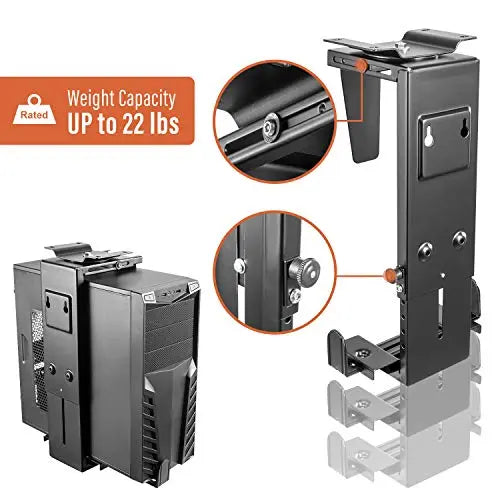 PUTORSEN® Under Desk PC CPU Holder, Height Adjustable Computer Tower Case Mount Bracket, 360-degree Swivel, Load weight 10KG PUTORSEN