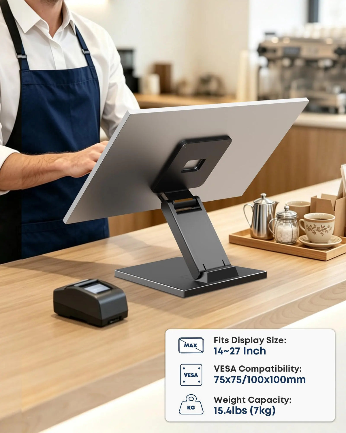 17"–27" Low Profile VESA Monitor Stand, 75x75 & 100x100mm VESA Mount, Foldable Lay-Flat Desktop Monitor Holder for LCD, LED & Touchscreen Displays, Short Metal Construction PUTORSEN