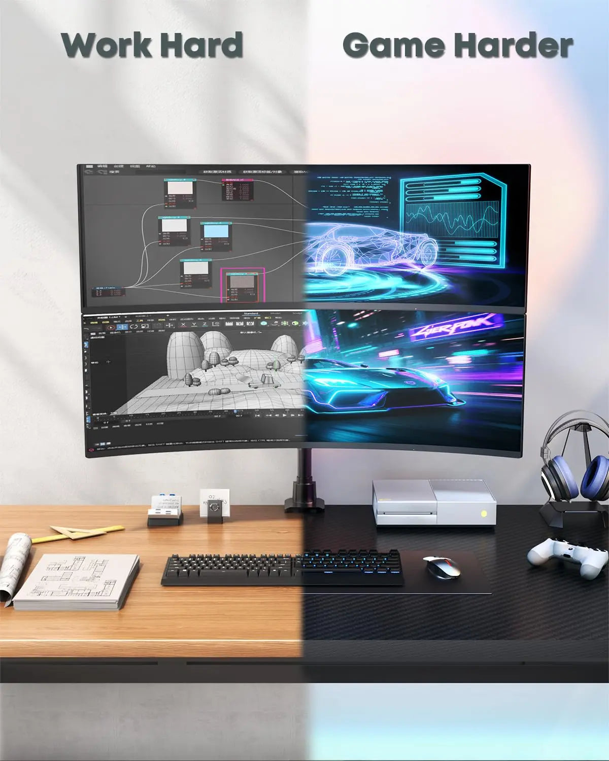 24-57 inch Vertical Dual Monitor Mount, Adjustable Stacked Double Monitor Desk Mount Stand, Max Load 59.4 lbs (per Arm), VESA 75/100 mm PUTORSEN