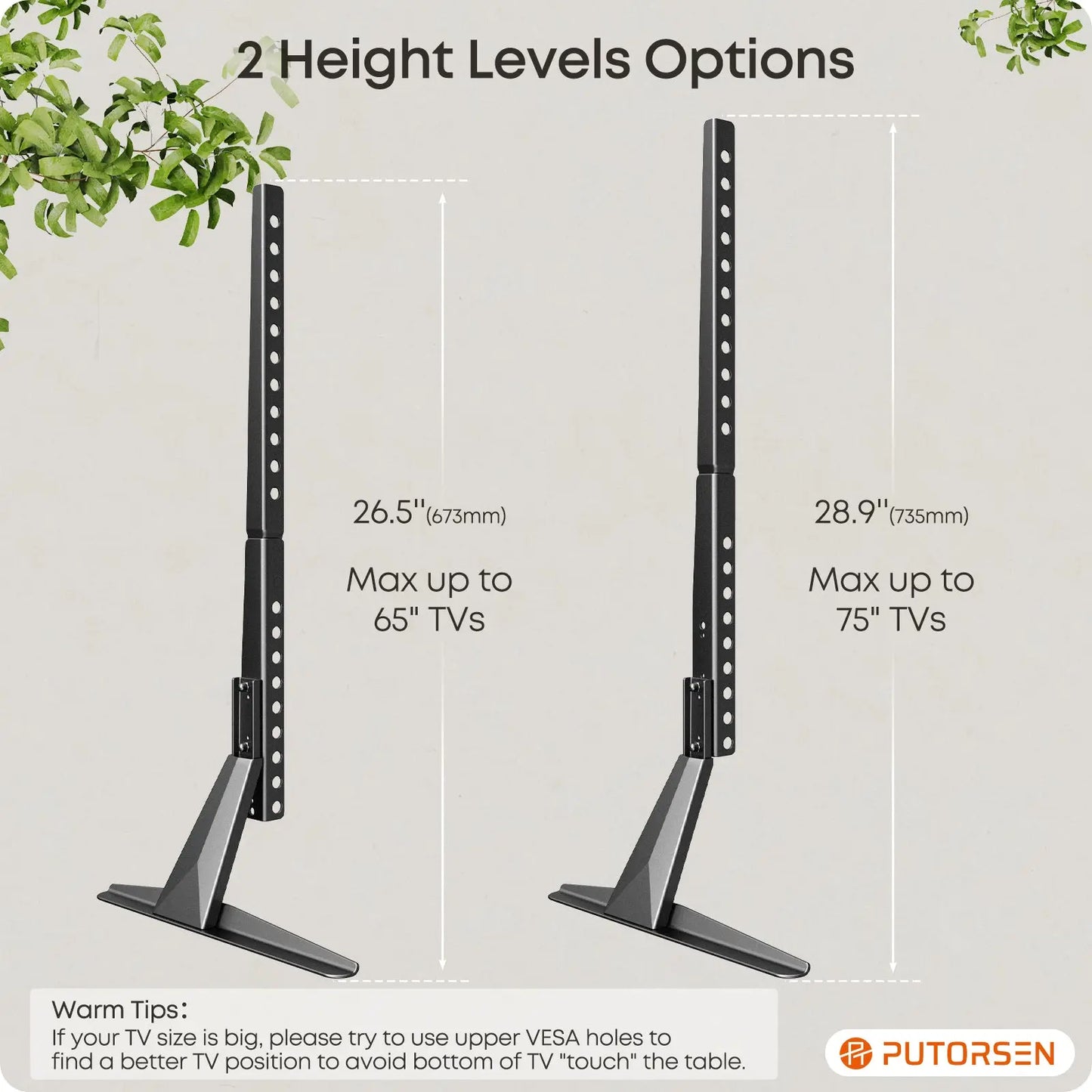 50%OFF!  PUTORSEN 23 to 75 inch Universal Height Adjustable TV Stand Legs PUTORSEN