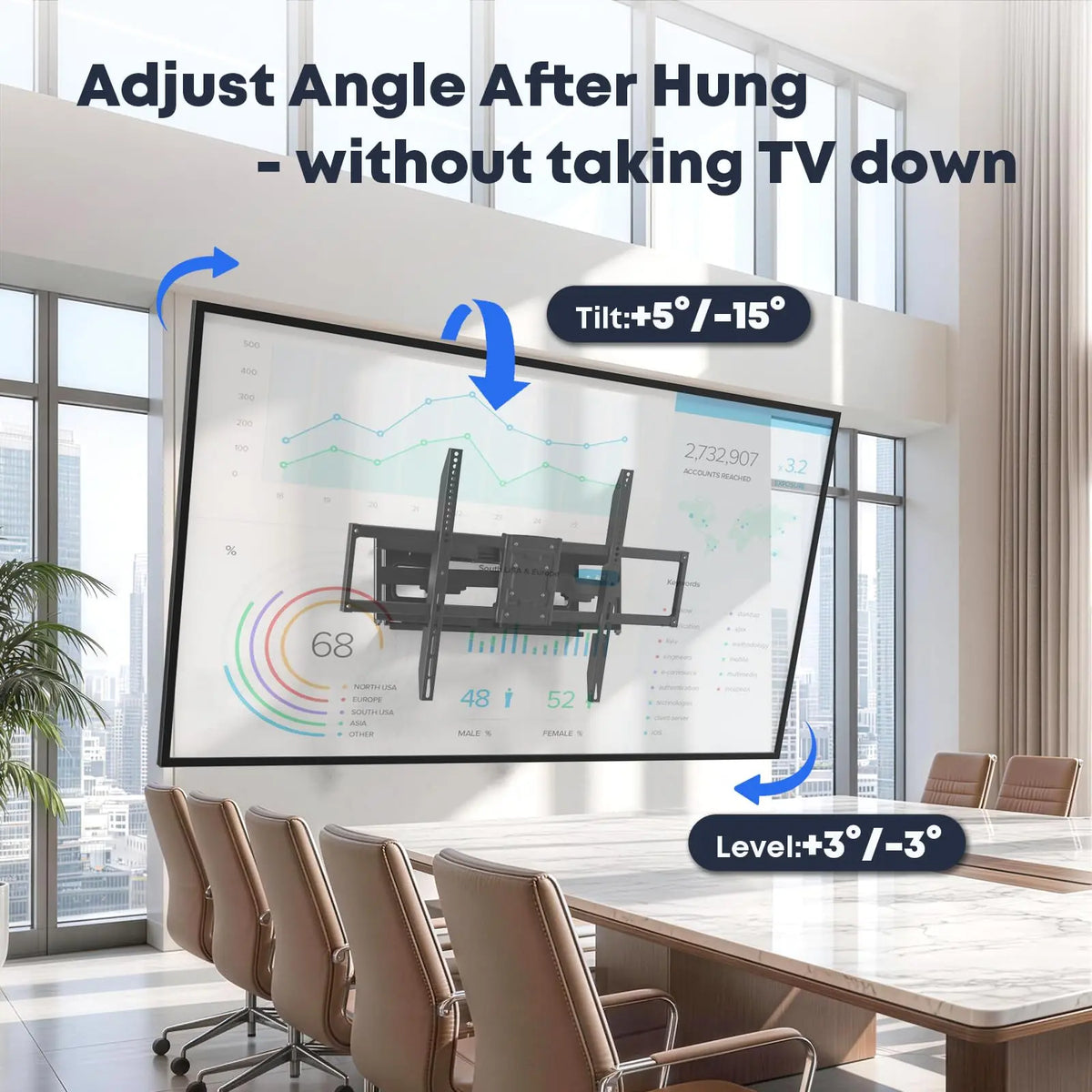 60-120" Heavy-Duty Full Motion TV Wall Mount, Supports up to 264 lbs, Swivel, Tilt & Level Adjustment, Post-Install Angle Tuning, 27.56" Extension, Preassembled for 16/18" Studs, Max VESA 900x600mm PUTORSEN