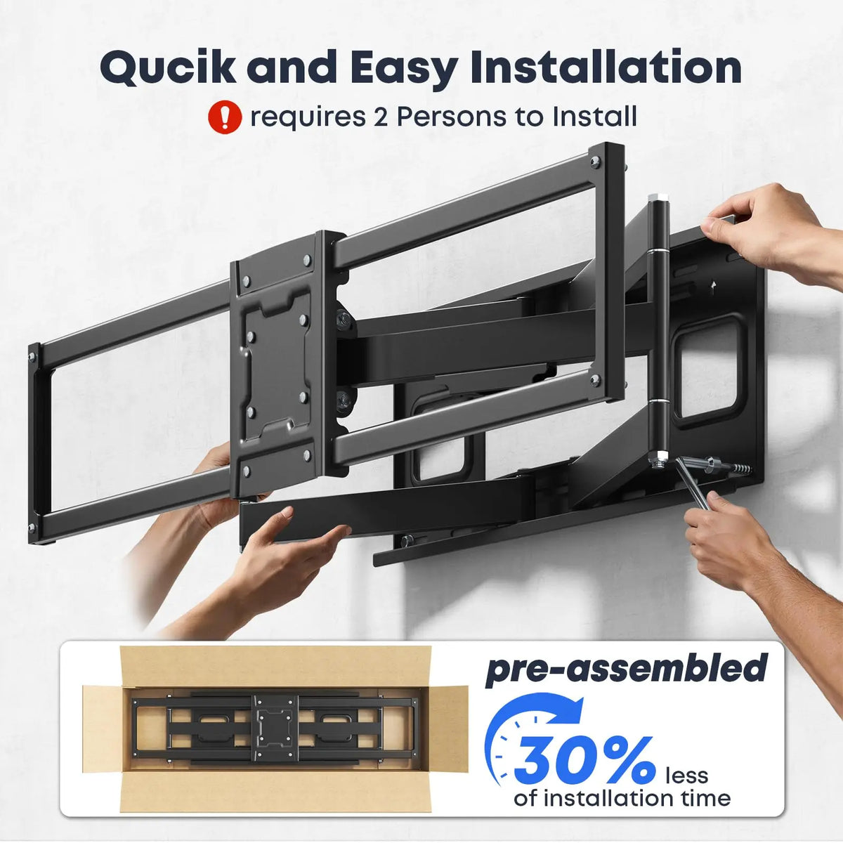 60-120" Heavy-Duty Full Motion TV Wall Mount, Supports up to 264 lbs, Swivel, Tilt & Level Adjustment, Post-Install Angle Tuning, 27.56" Extension, Preassembled for 16/18" Studs, Max VESA 900x600mm PUTORSEN