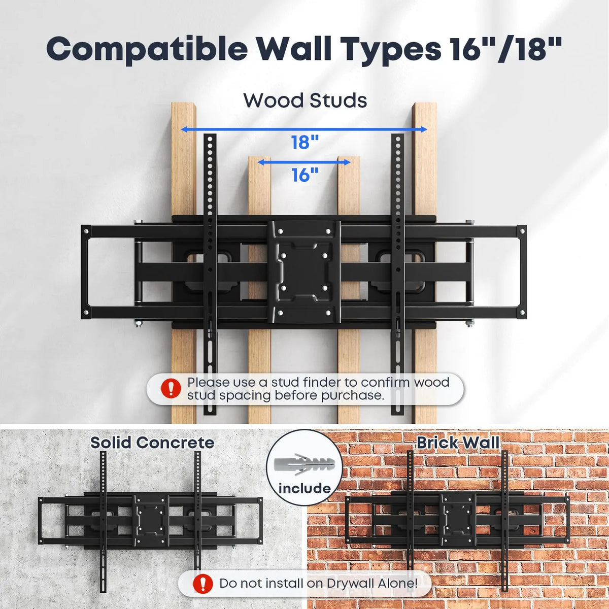 60-120" Heavy-Duty Full Motion TV Wall Mount, Supports up to 264 lbs, Swivel, Tilt & Level Adjustment, Post-Install Angle Tuning, 27.56" Extension, Preassembled for 16/18" Studs, Max VESA 900x600mm PUTORSEN
